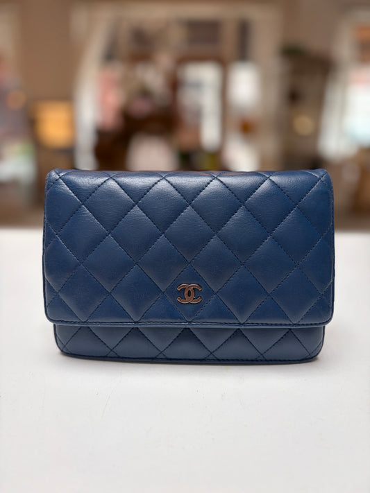 Chanel Navy Wallet on Chain Lambskin Silver Hardware