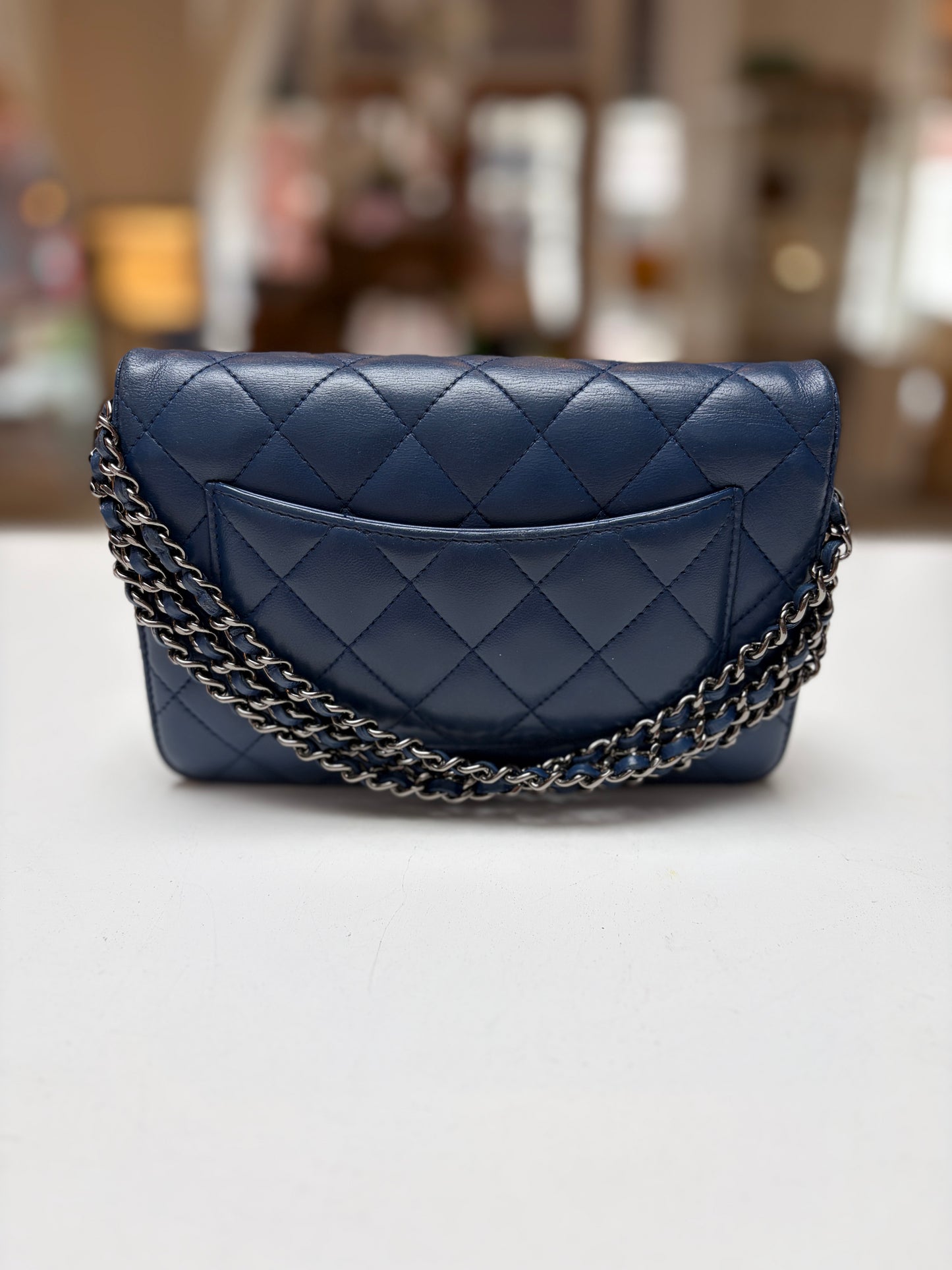 Chanel Navy Wallet on Chain Lambskin Silver Hardware