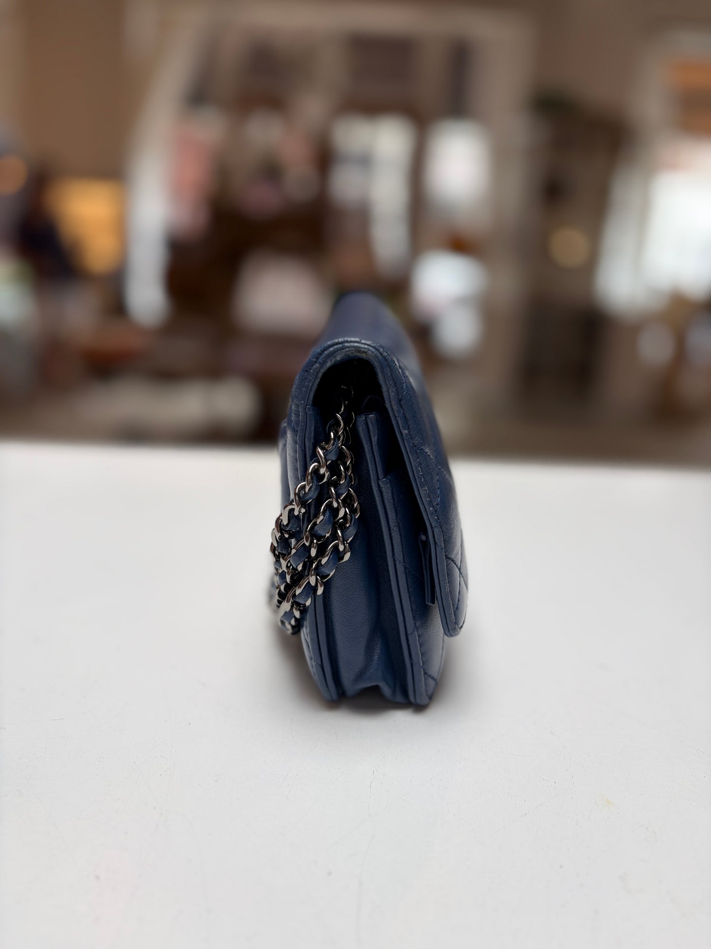 Chanel Navy Wallet on Chain Lambskin Silver Hardware