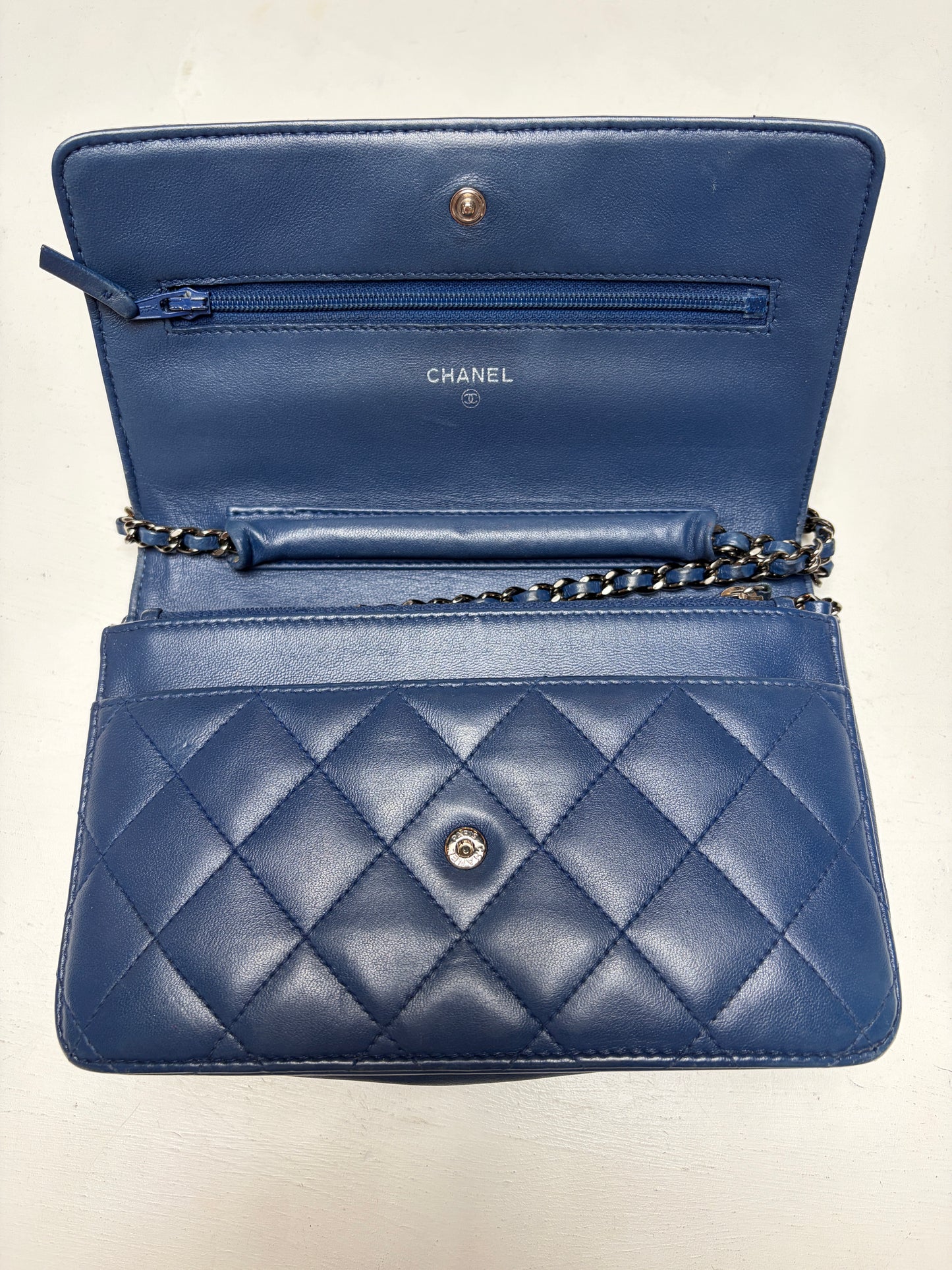 Chanel Navy Wallet on Chain Lambskin Silver Hardware