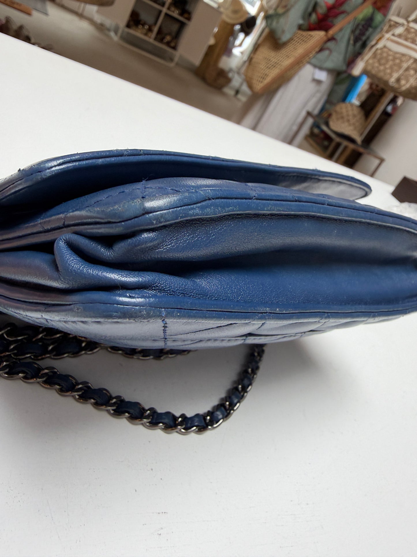 Chanel Navy Wallet on Chain Lambskin Silver Hardware