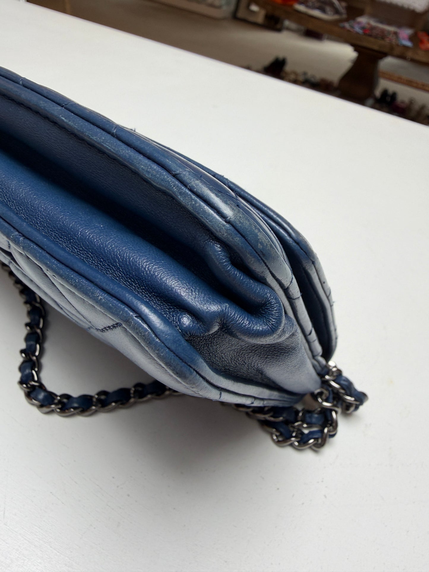 Chanel Navy Wallet on Chain Lambskin Silver Hardware