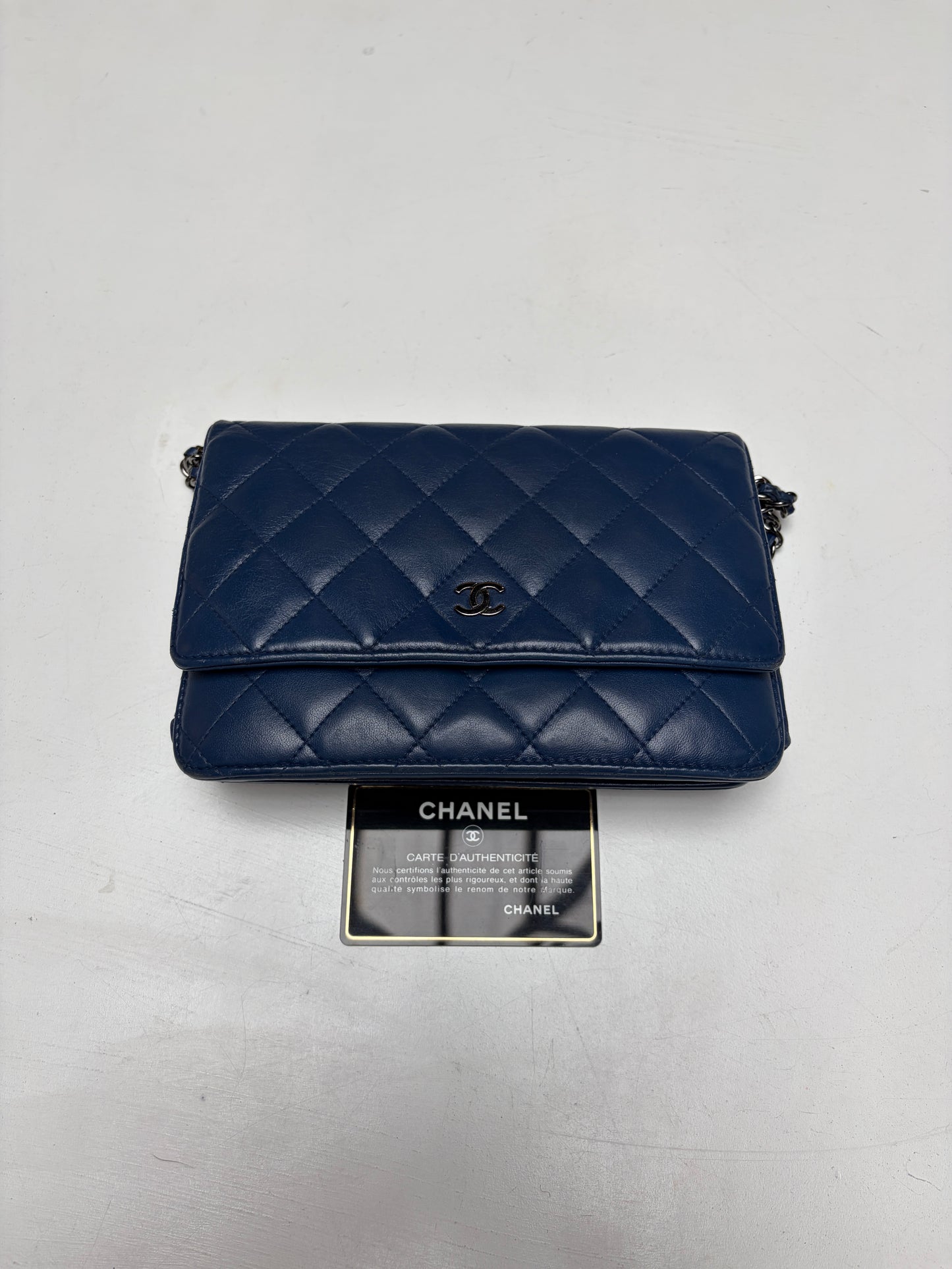 Chanel Navy Wallet on Chain Lambskin Silver Hardware