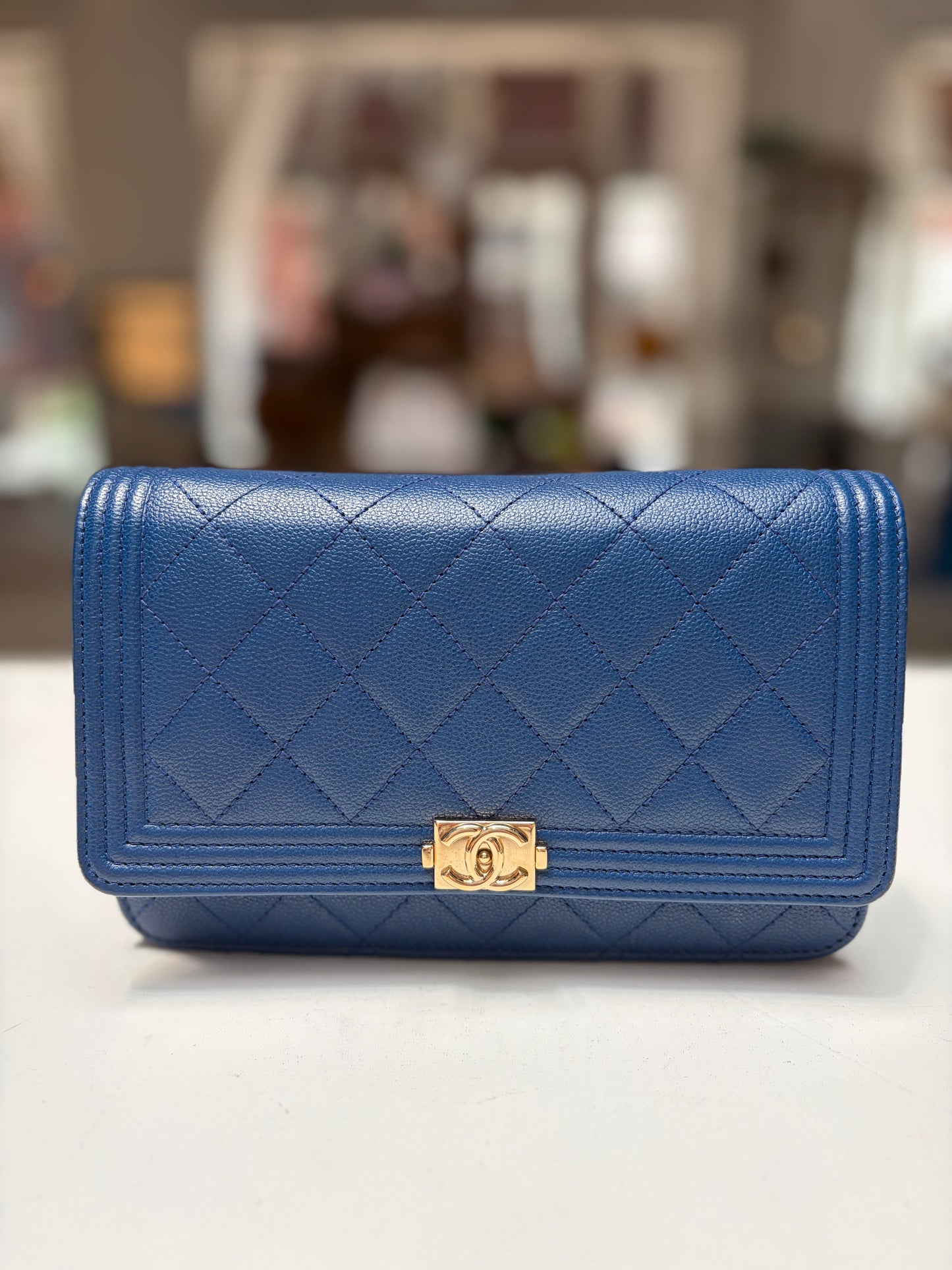 Chanel Blue Wallet on Chain
