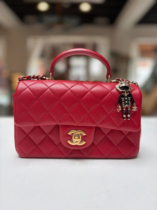 Chanel Red Mini Flap COCO Mademoiselle Charm Gold Hardware