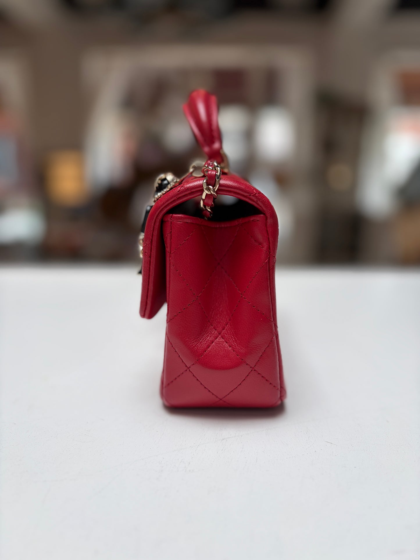 Chanel Red Mini Flap COCO Mademoiselle Charm Gold Hardware