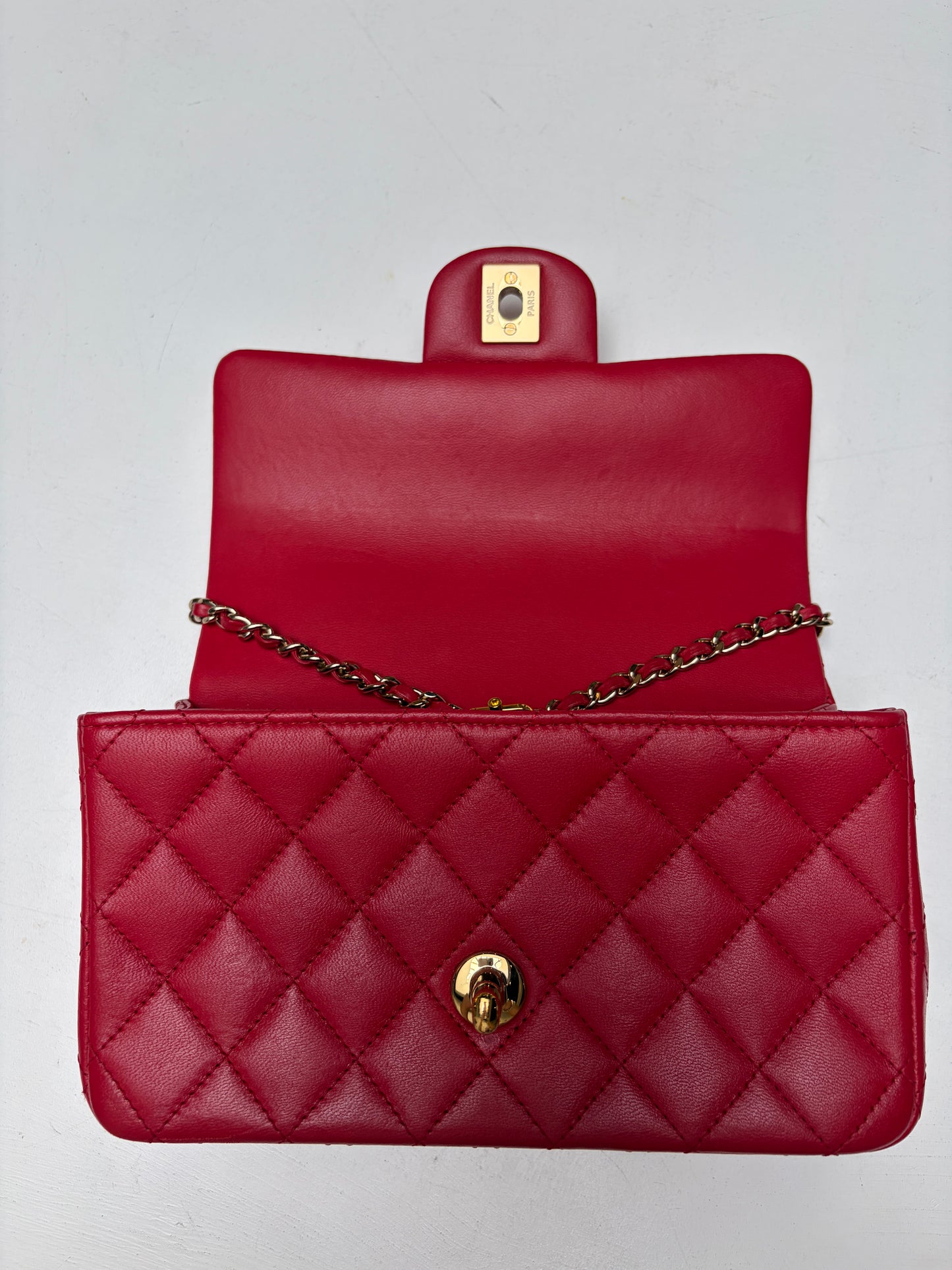 Chanel Red Mini Flap COCO Mademoiselle Charm Gold Hardware