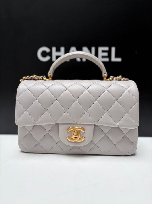 Chanel Light Grey Mini Flap COCO Mademoiselle Gold Hardware