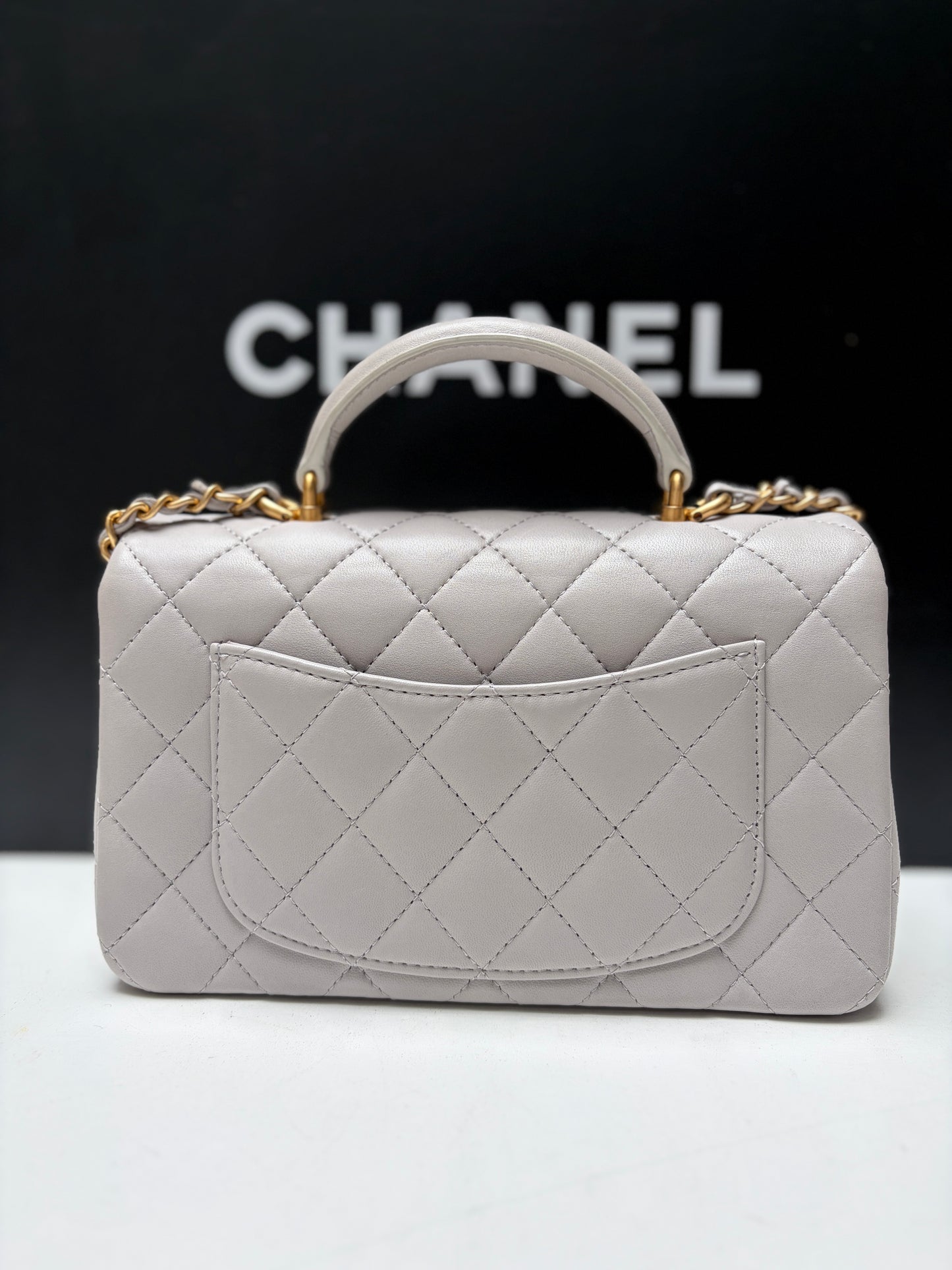 Chanel Light Grey Mini Flap COCO Mademoiselle Gold Hardware