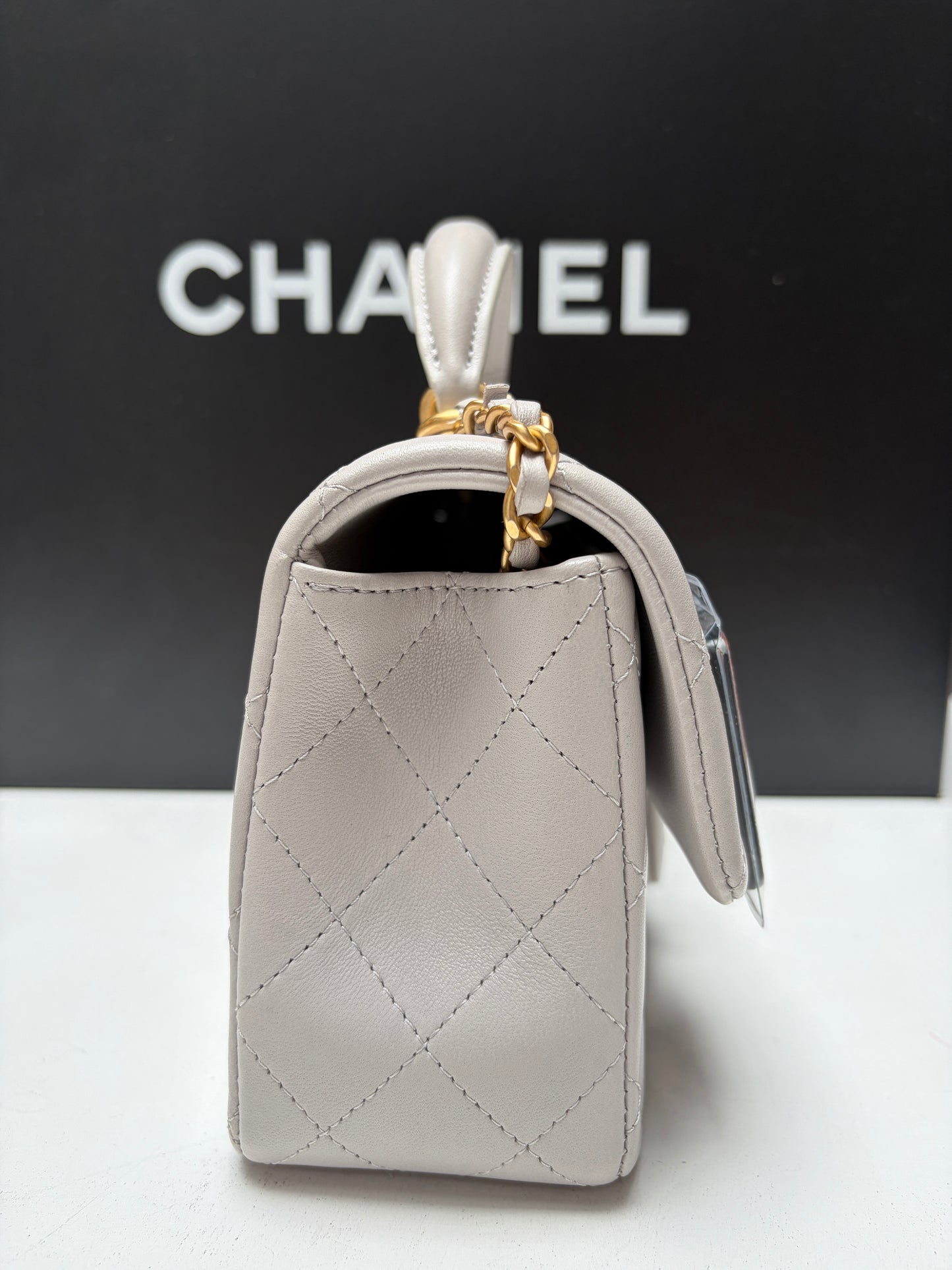 Chanel Light Grey Mini Flap COCO Mademoiselle Gold Hardware