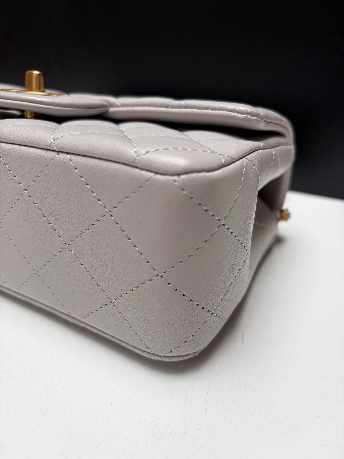 Chanel Light Grey Mini Flap COCO Mademoiselle Gold Hardware