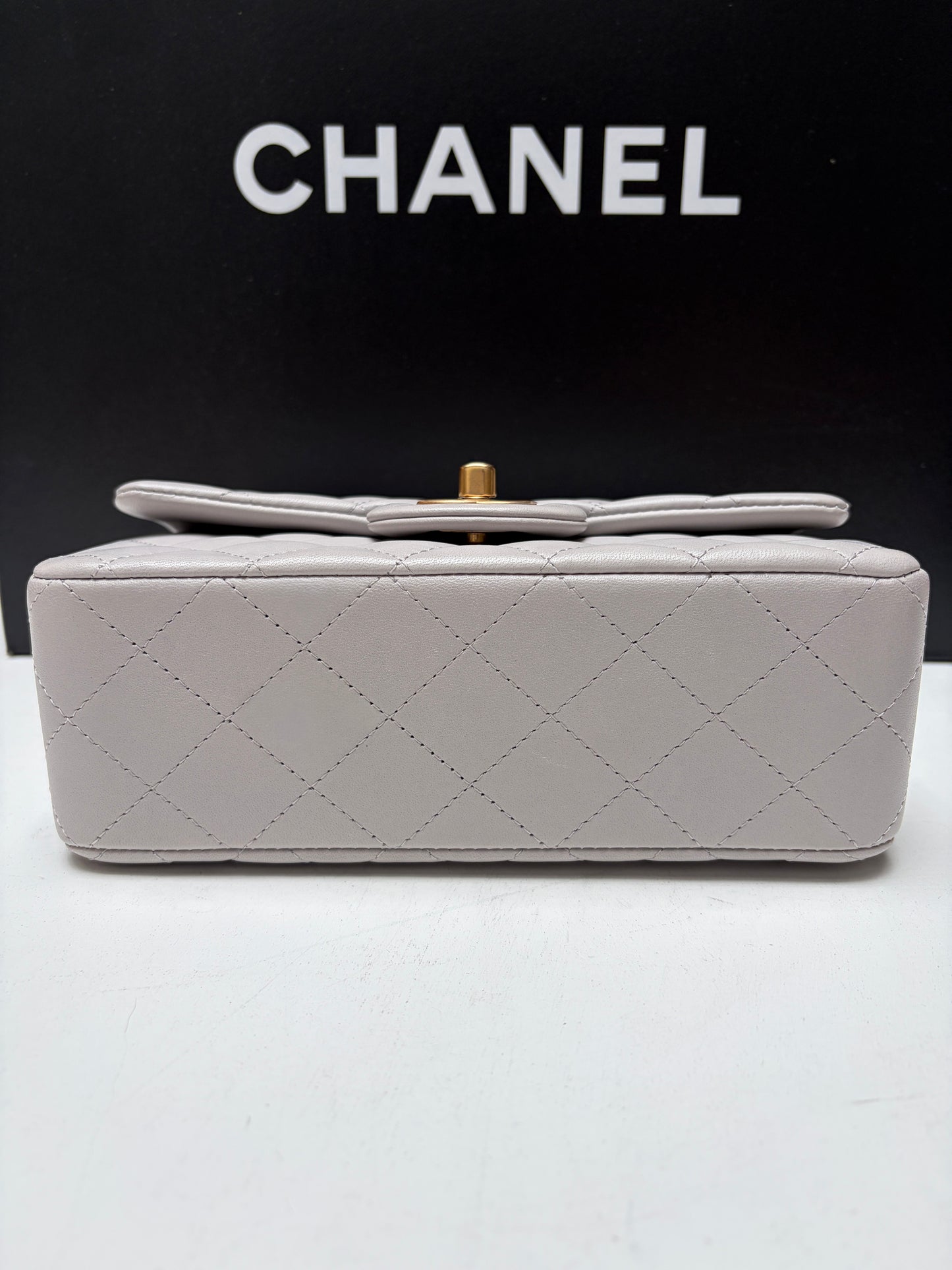 Chanel Light Grey Mini Flap COCO Mademoiselle Gold Hardware