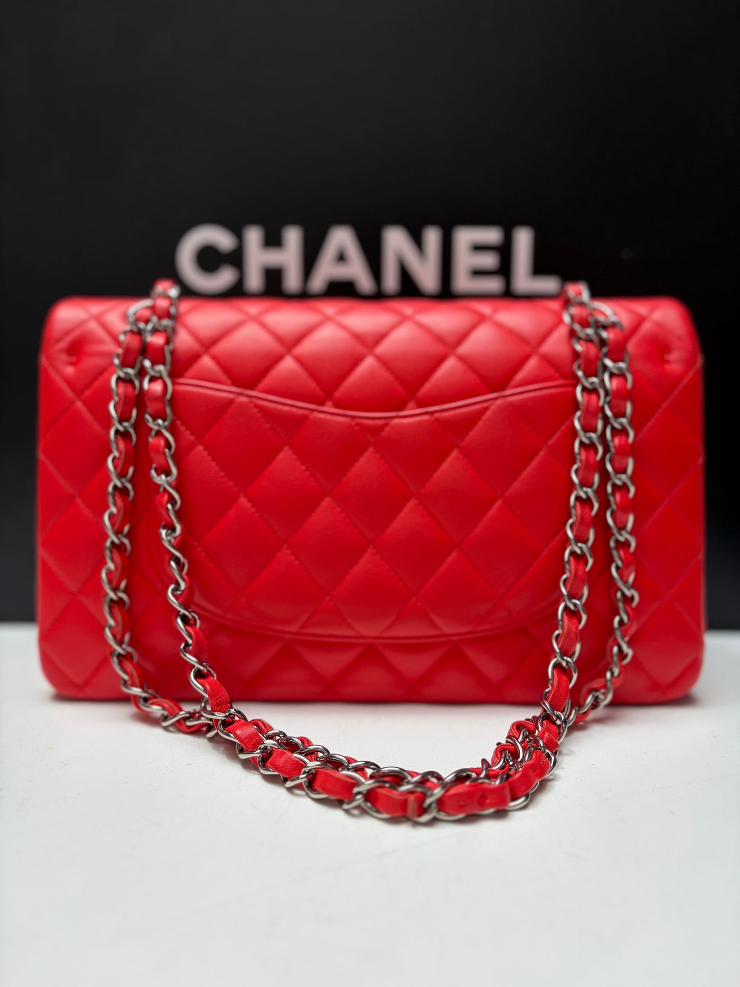 Chanel Red Classic Flap Bag Silver Hardware