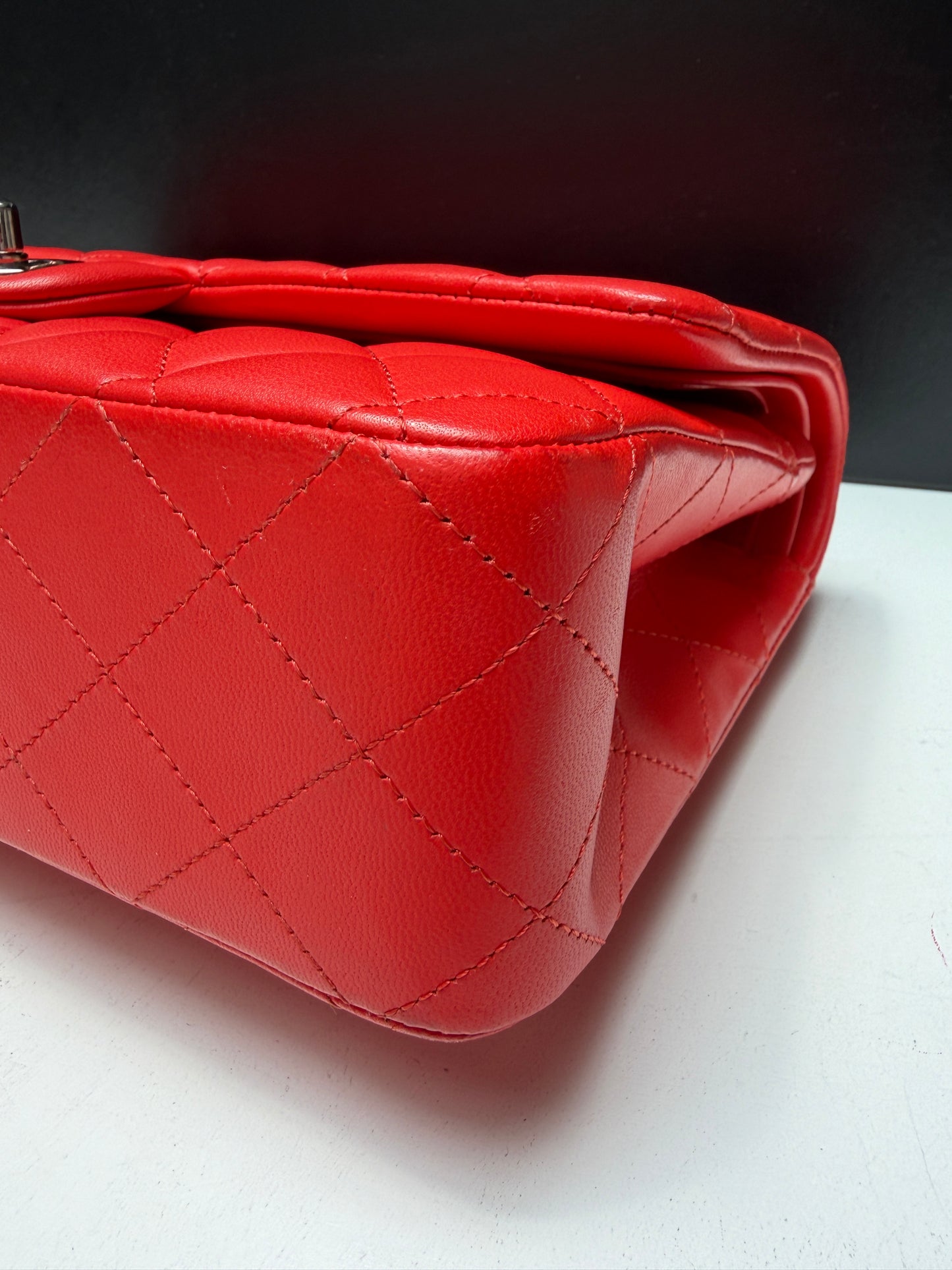 Chanel Red Classic Flap Bag Silver Hardware