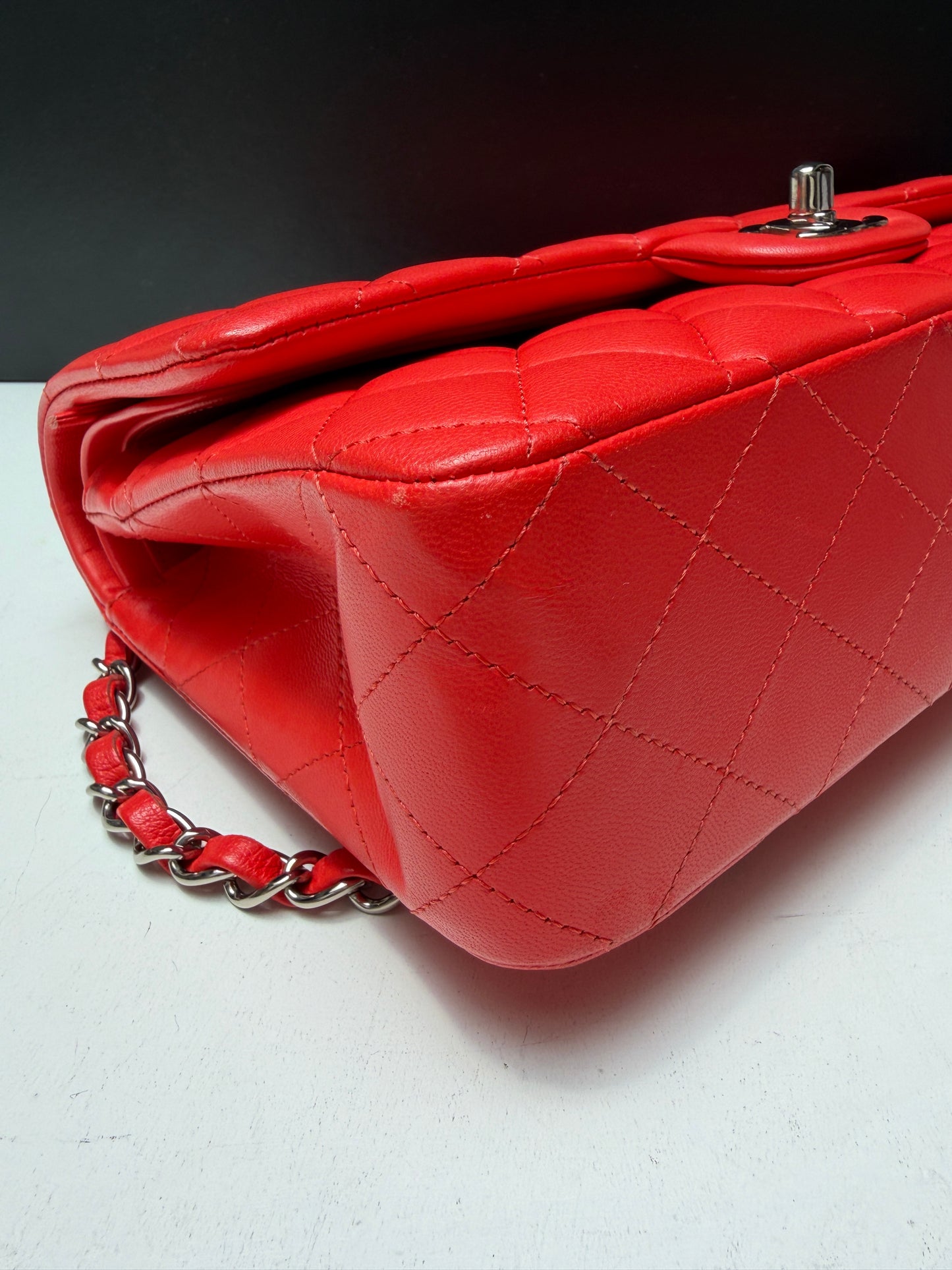 Chanel Red Classic Flap Bag Silver Hardware