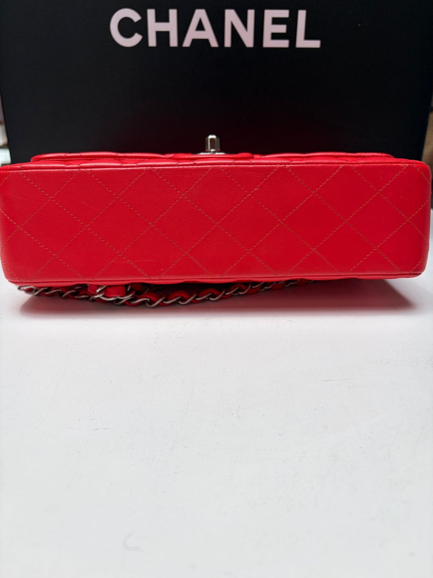 Chanel Red Classic Flap Bag Silver Hardware