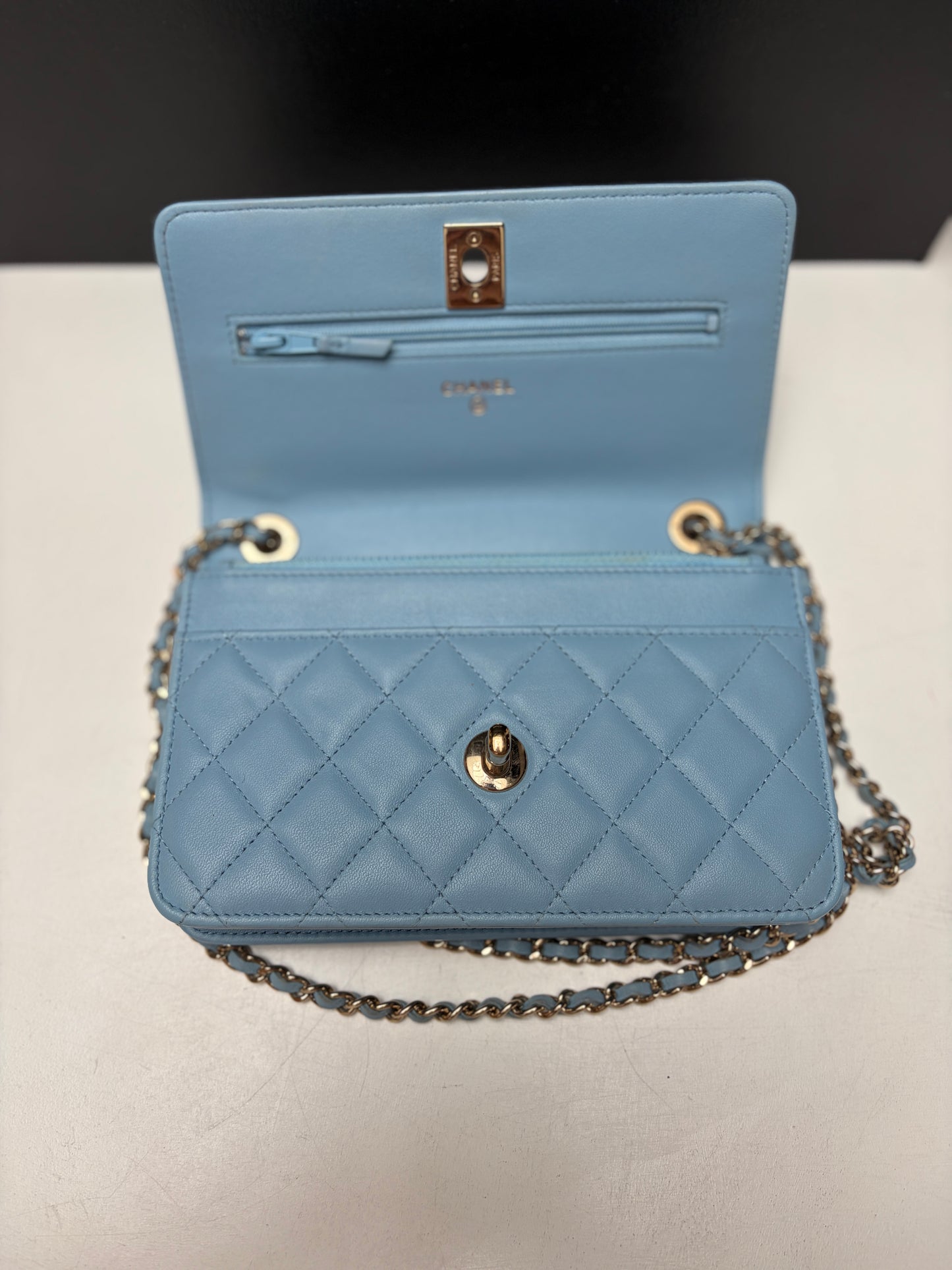 Chanel Blue CC Trendy Wallet on Chain