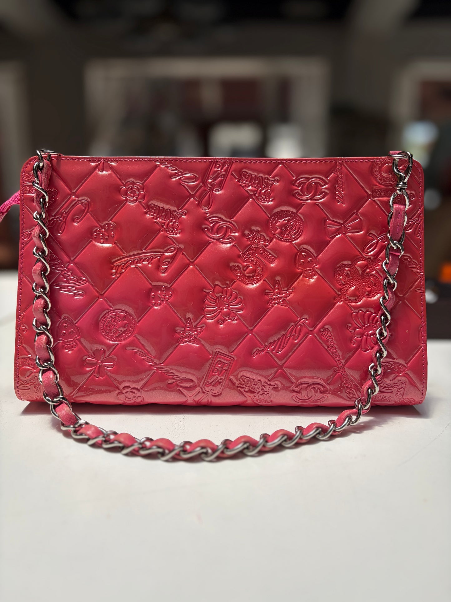 Chanel Pink Lucky Symbols Pochette Patent Leather
