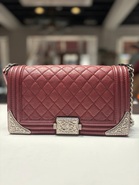 Chanel Boy Medium Limited Edition Paris-Dallas Burgundy Aged Ruthenium Hardware