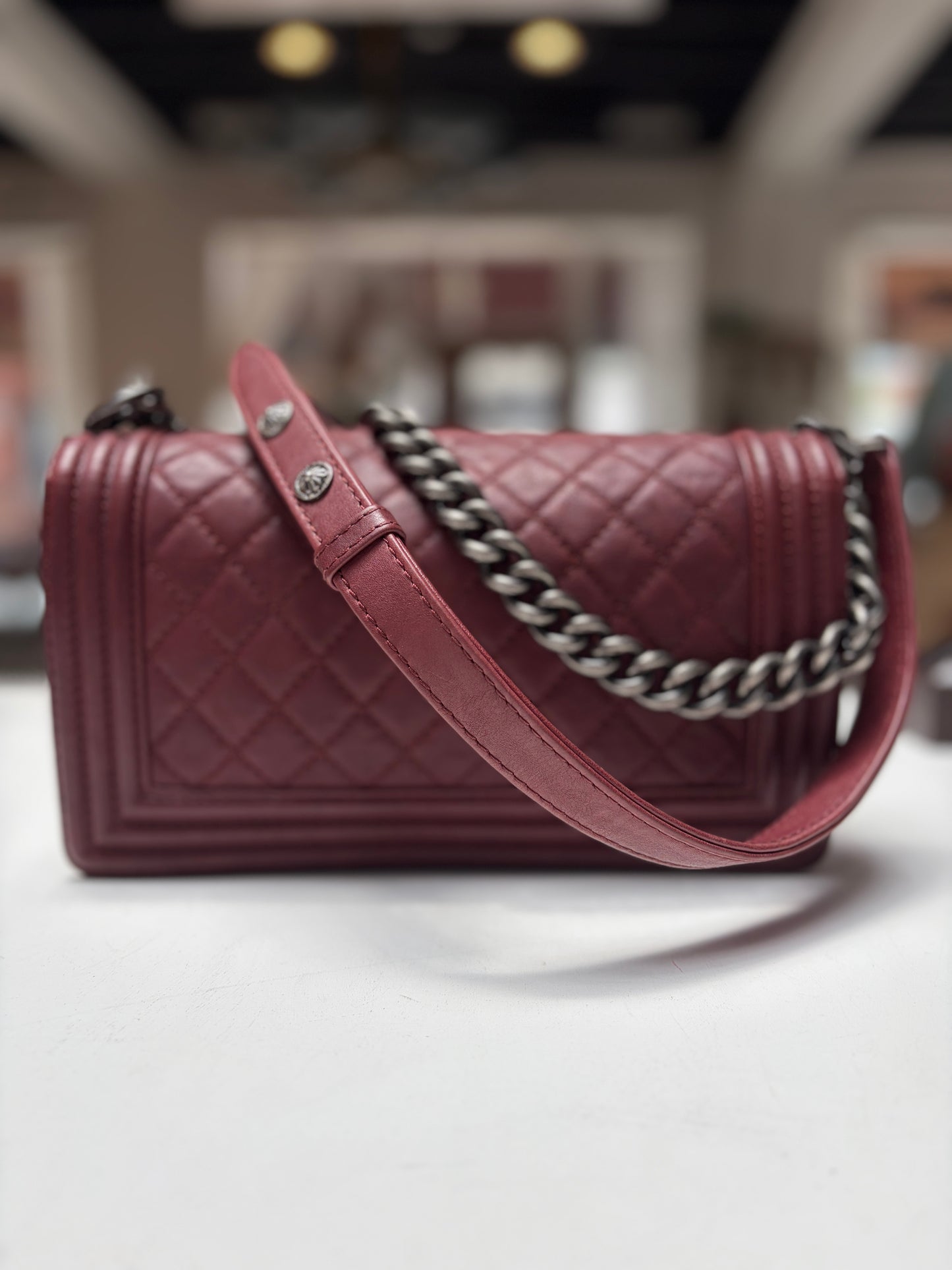 Chanel Boy Medium Limited Edition Paris-Dallas Burgundy Aged Ruthenium Hardware