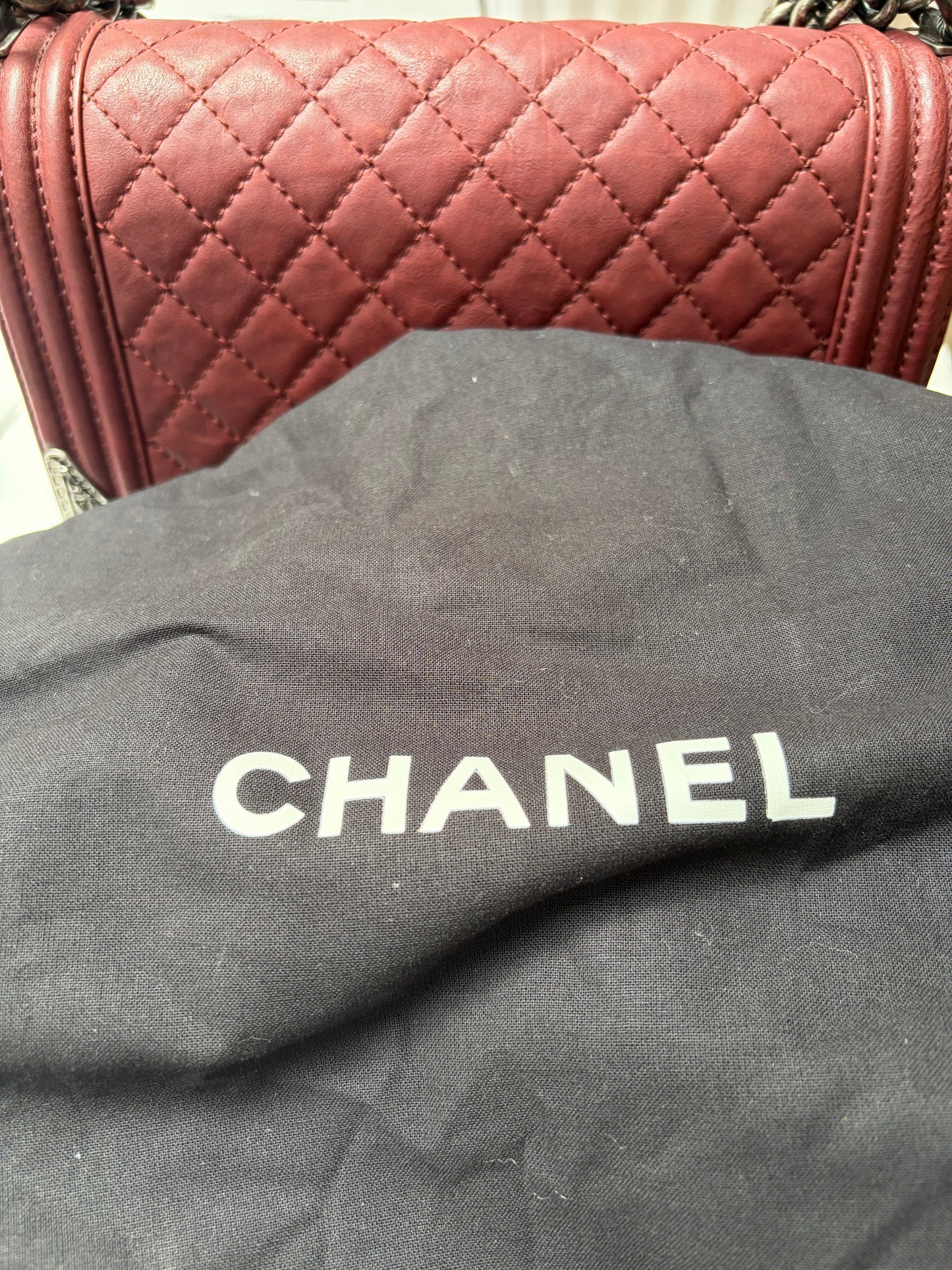 Chanel Boy Medium Limited Edition Paris-Dallas Burgundy Aged Ruthenium Hardware