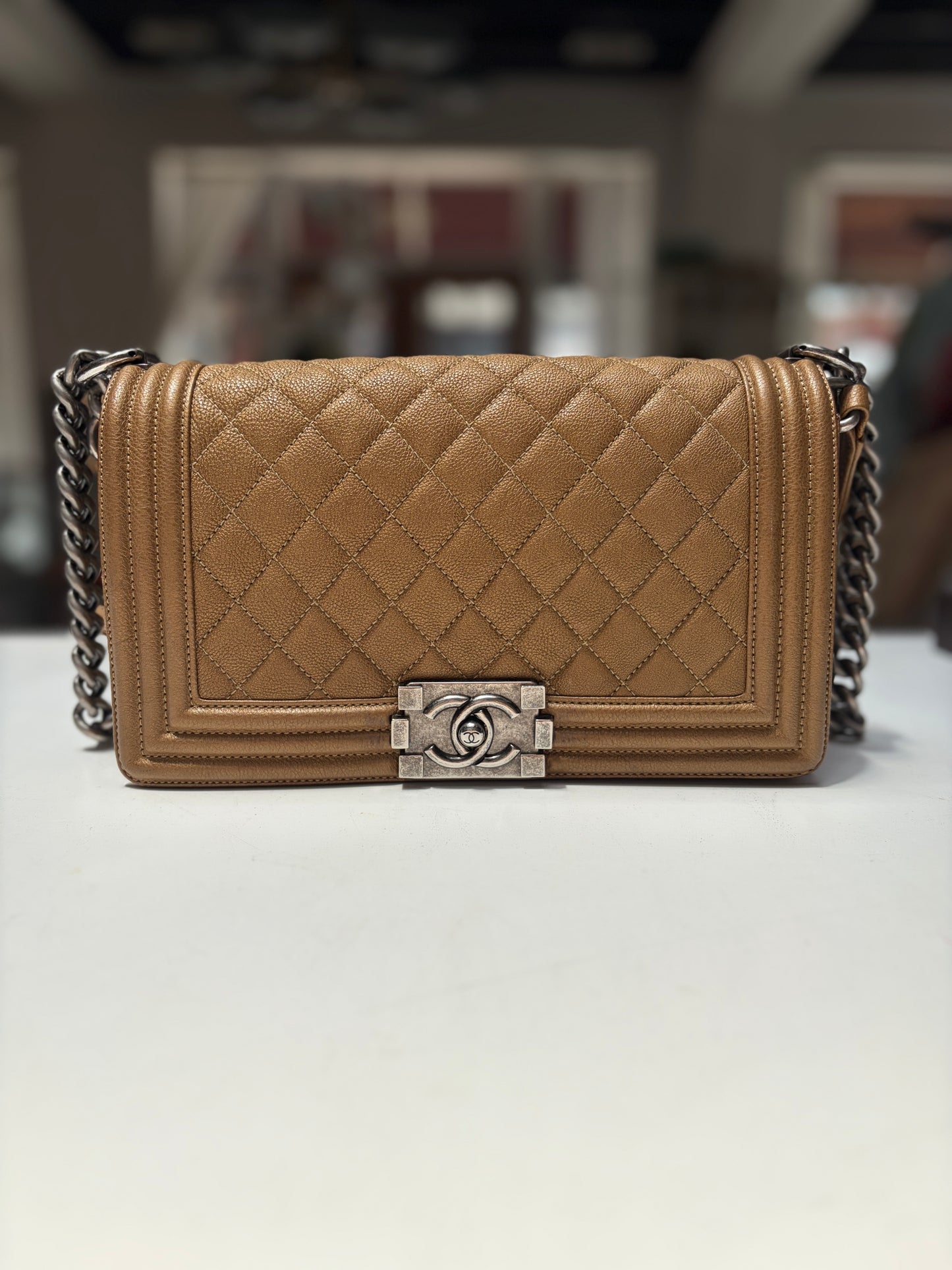 Chanel Boy Medium Brown Aged Ruthenium Hardware