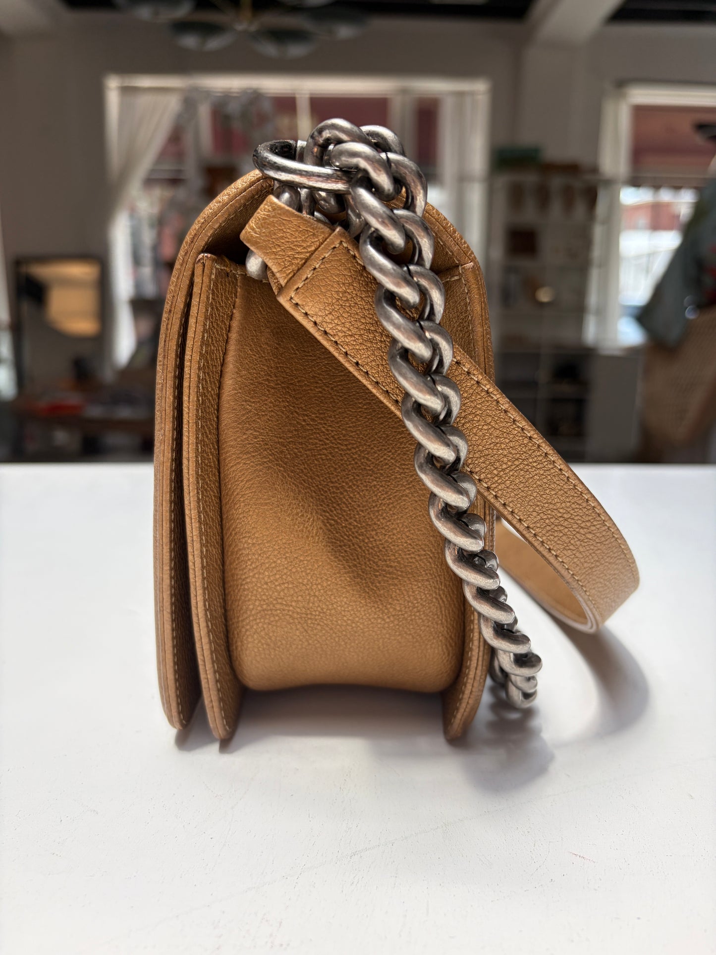 Chanel Boy Medium Brown Aged Ruthenium Hardware