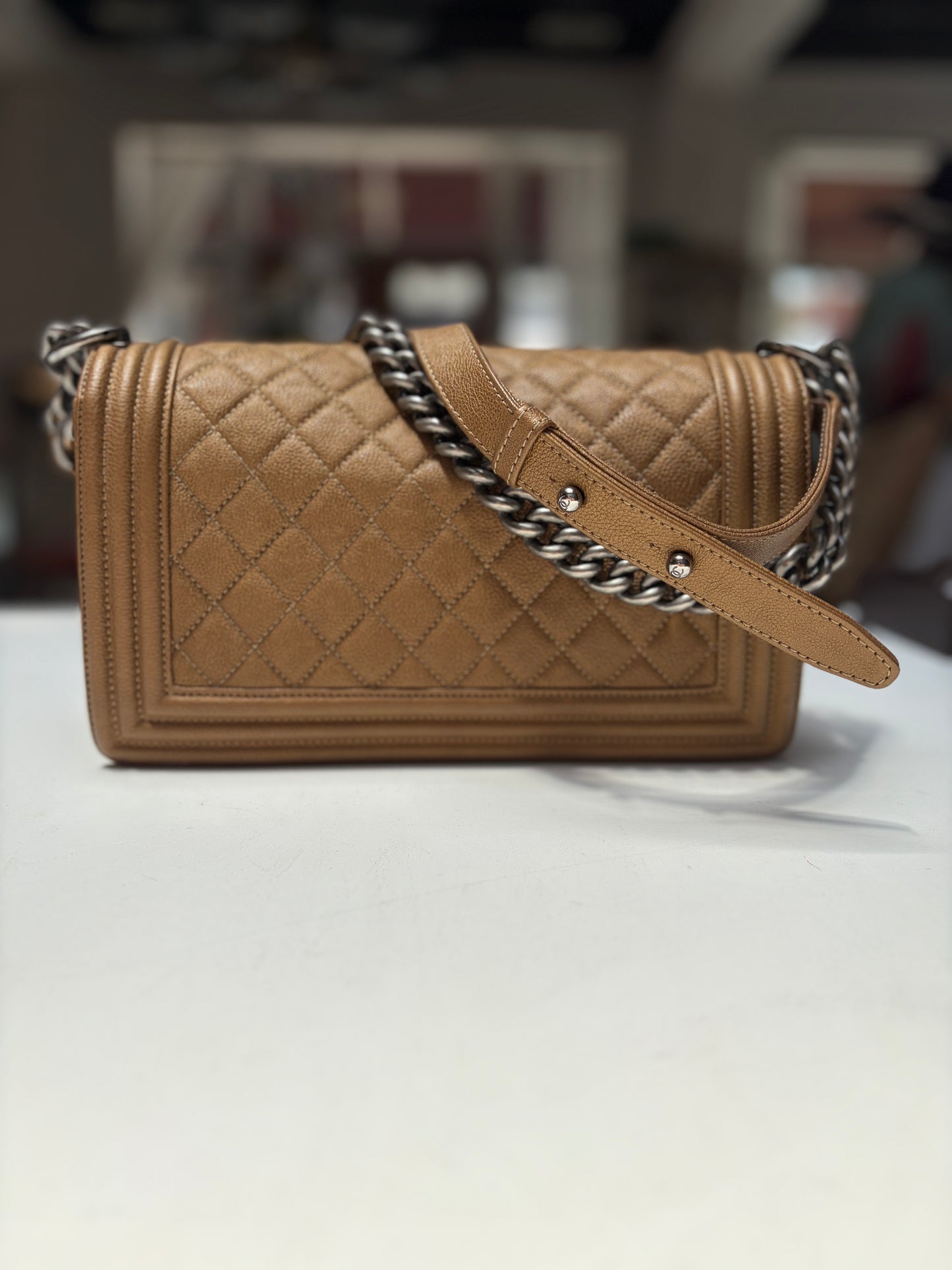 Chanel Boy Medium Brown Aged Ruthenium Hardware