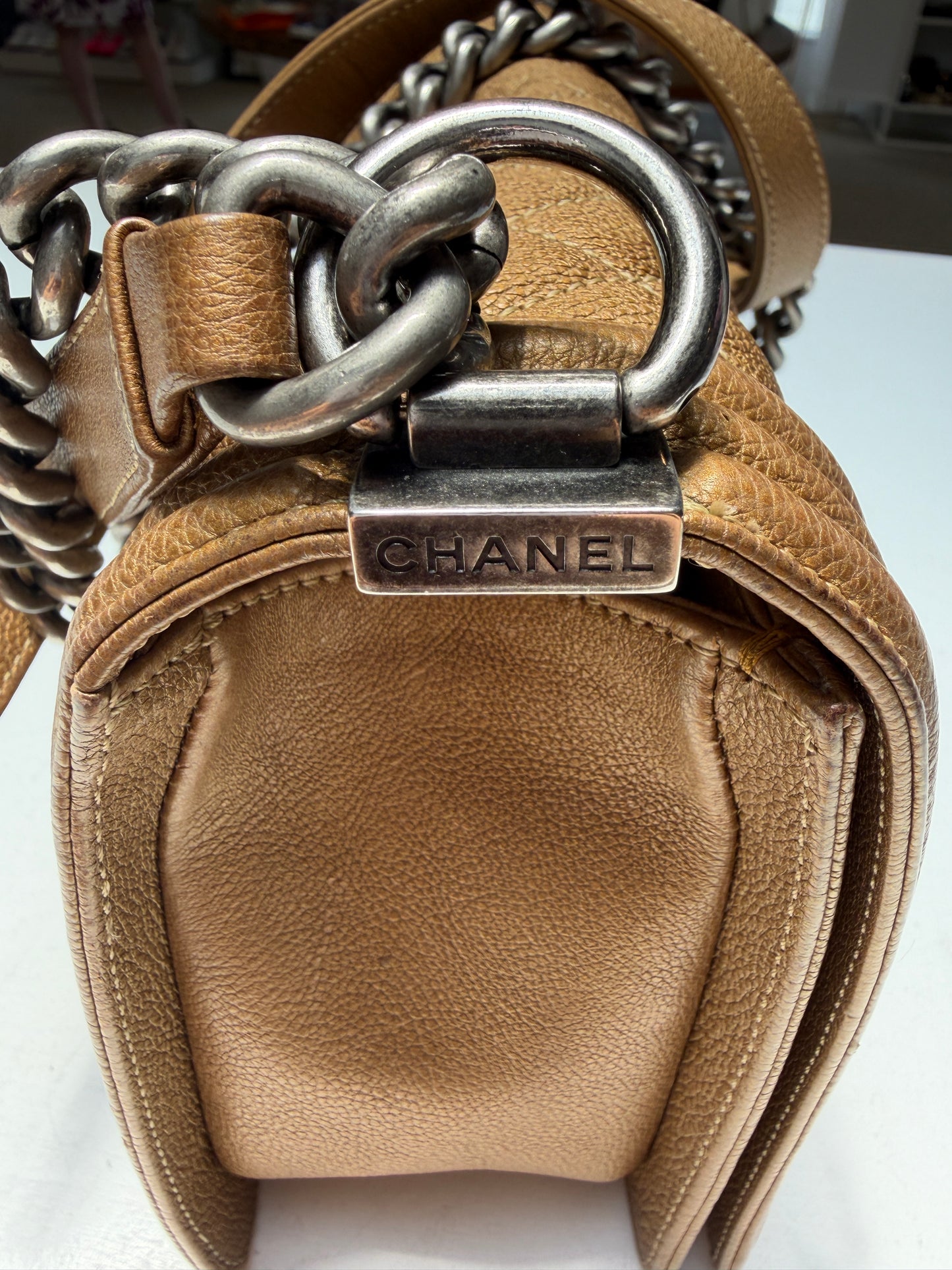 Chanel Boy Medium Brown Aged Ruthenium Hardware