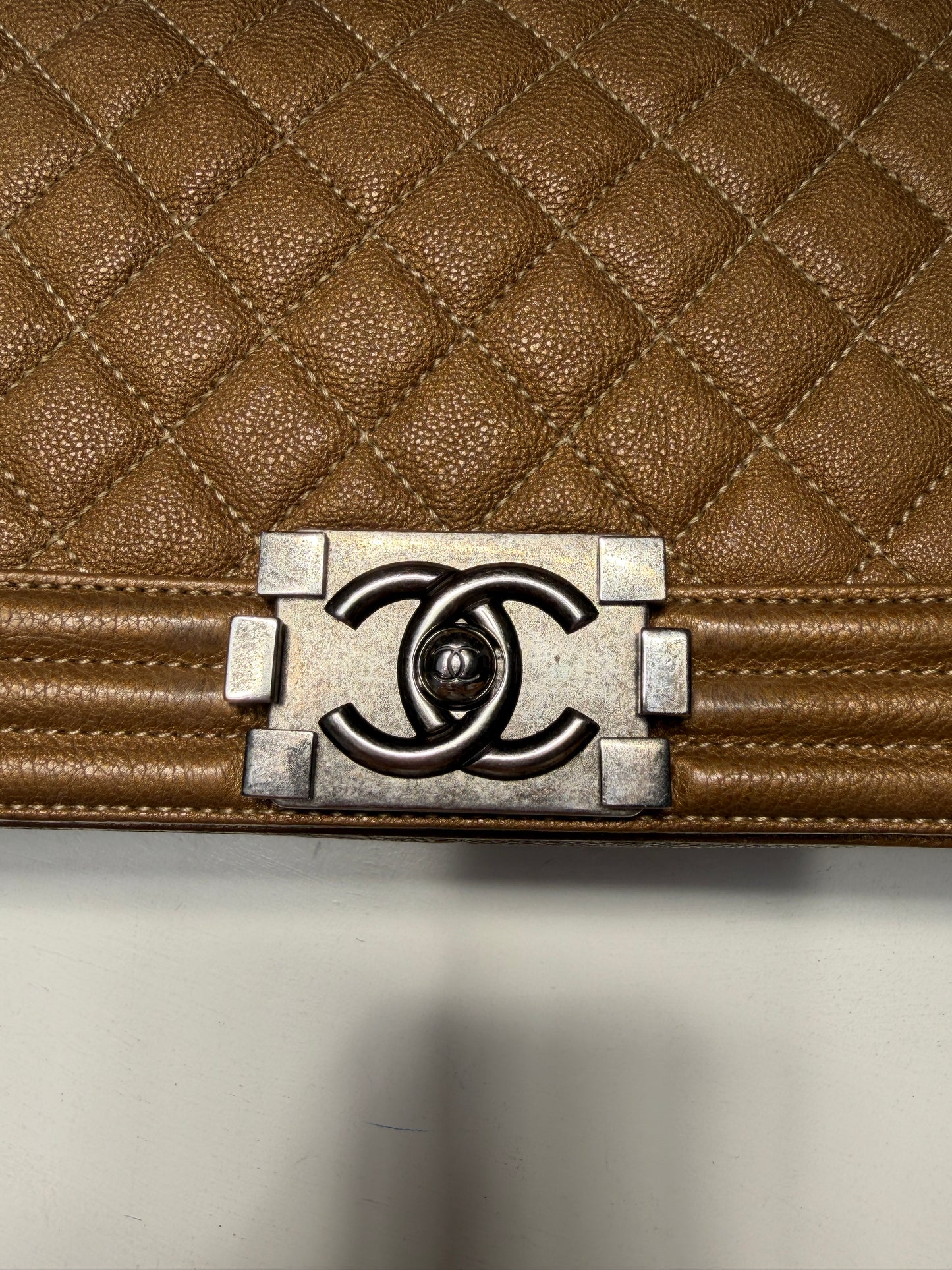 Chanel Boy Medium Brown Aged Ruthenium Hardware
