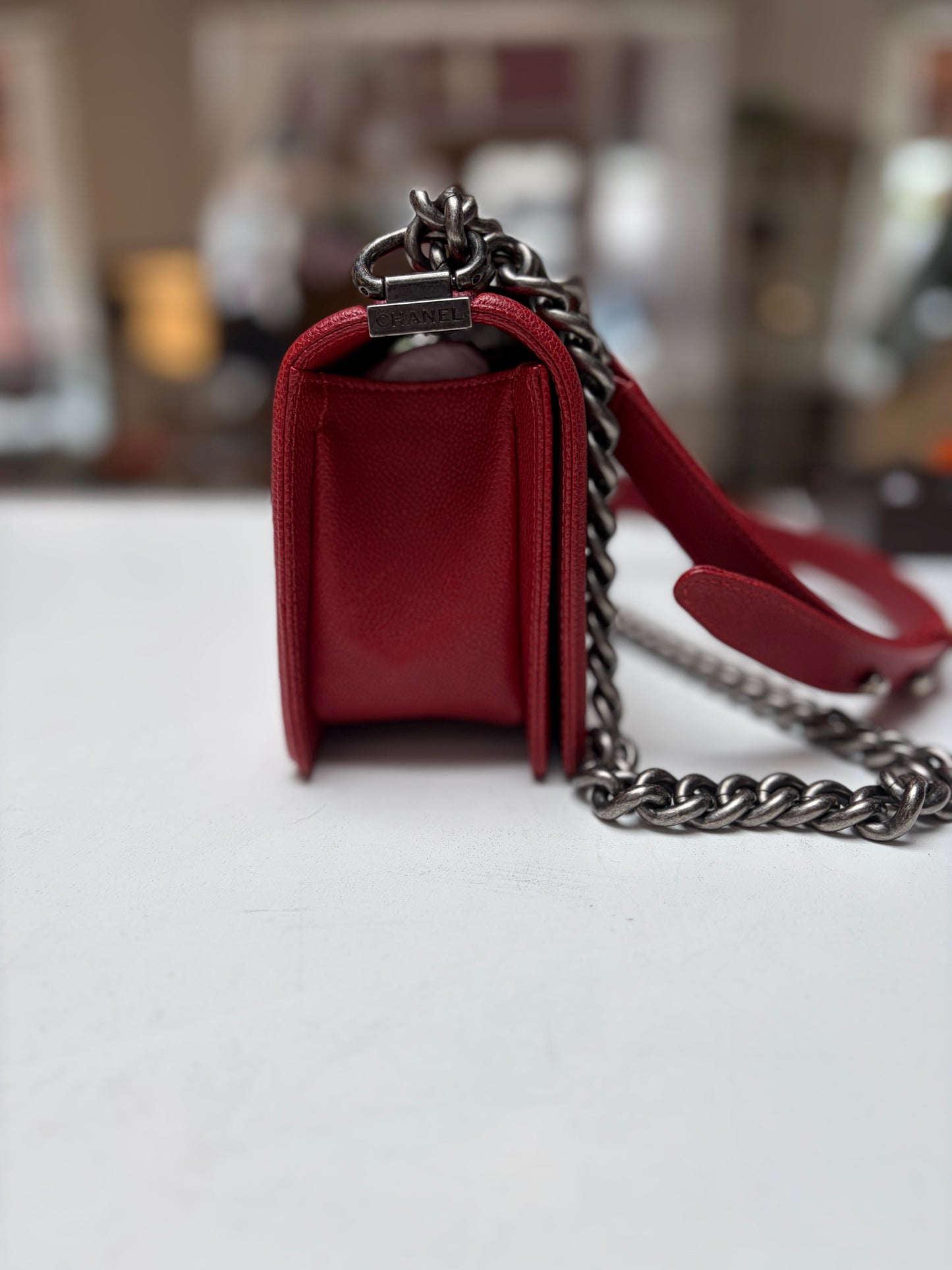 Chanel Boy Small Red Aged Ruthenium Hardware