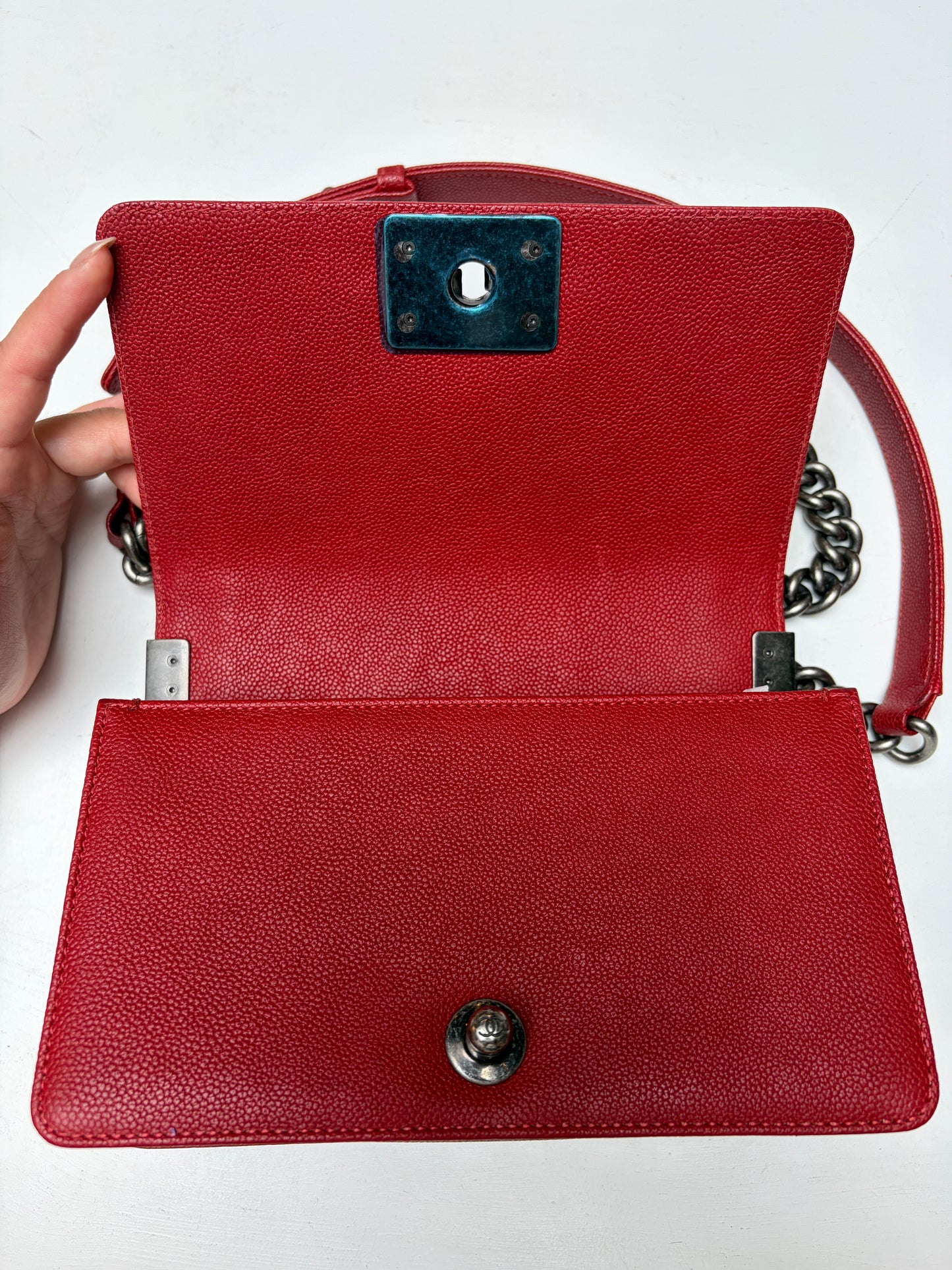 Chanel Boy Small Red Aged Ruthenium Hardware