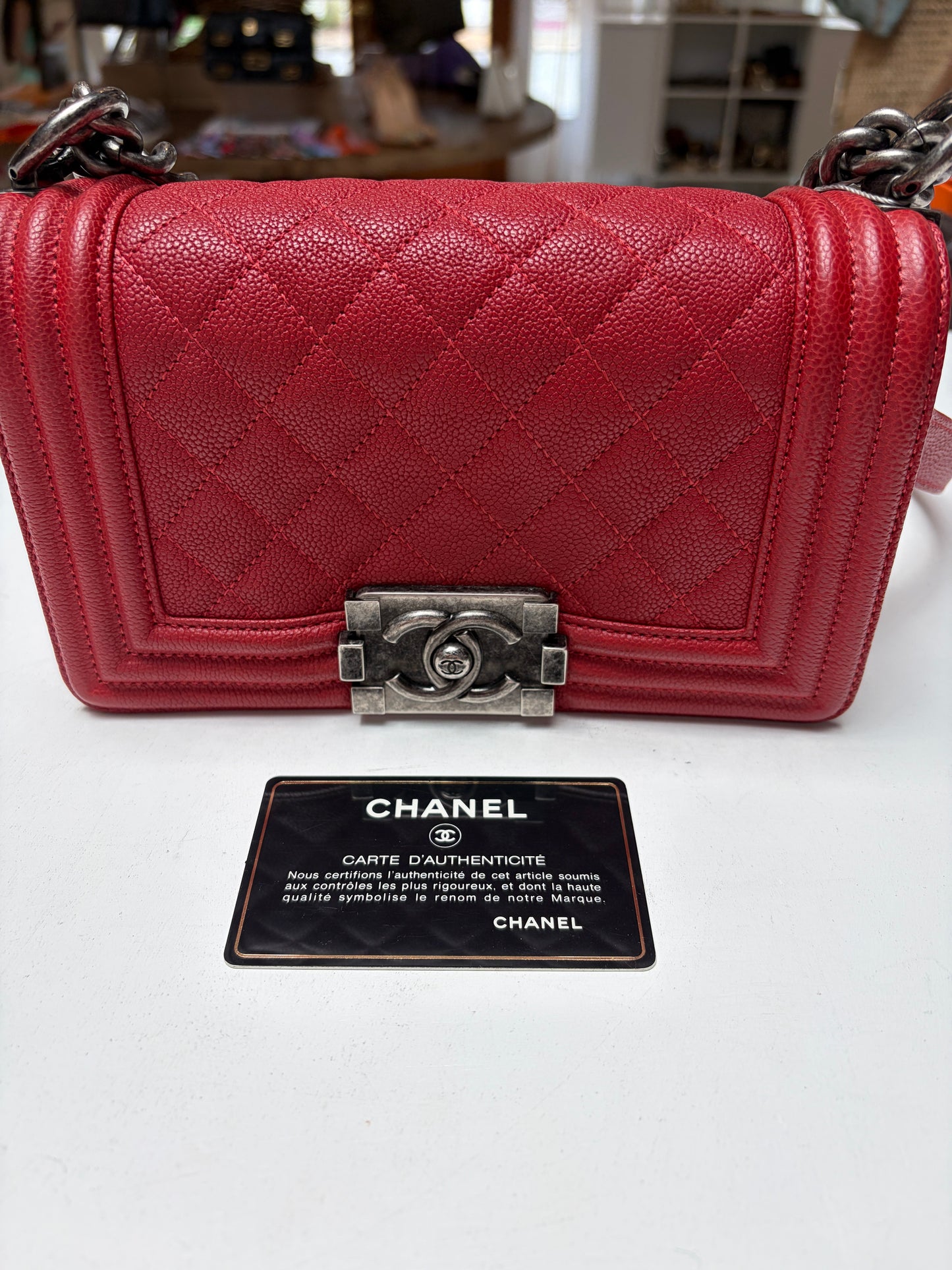 Chanel Boy Small Red Aged Ruthenium Hardware