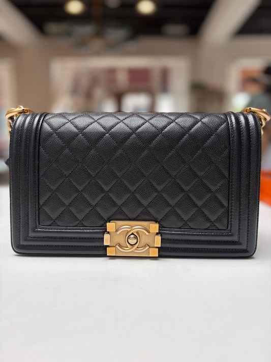 Chanel Boy Bag Medium Black Caviar Gold Hardware