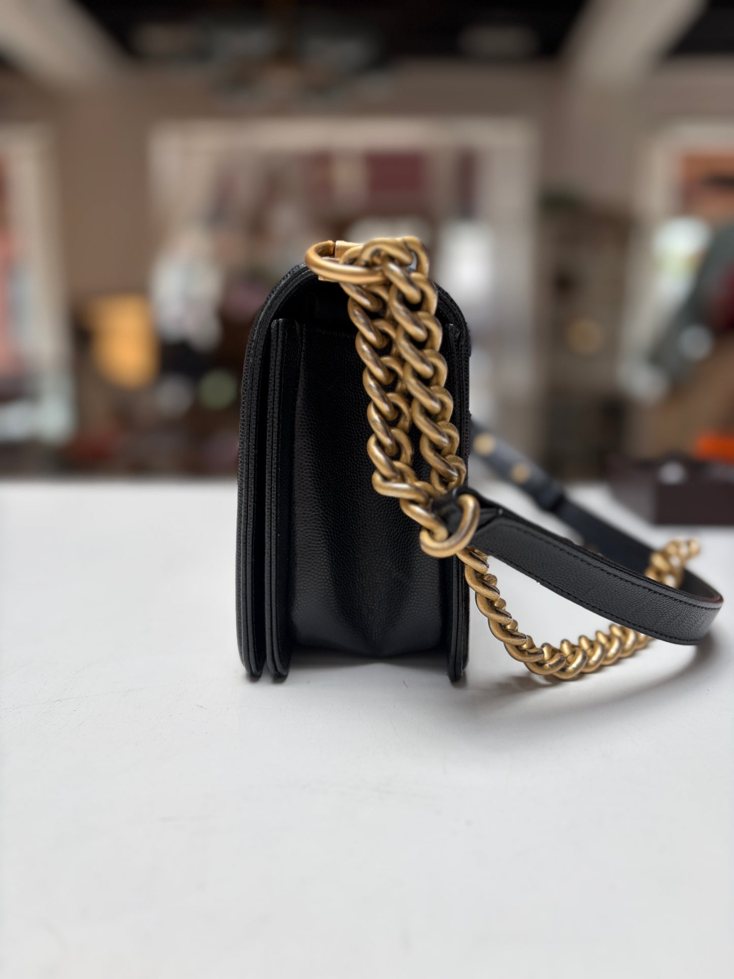 Chanel Boy Bag Medium Black Caviar Gold Hardware