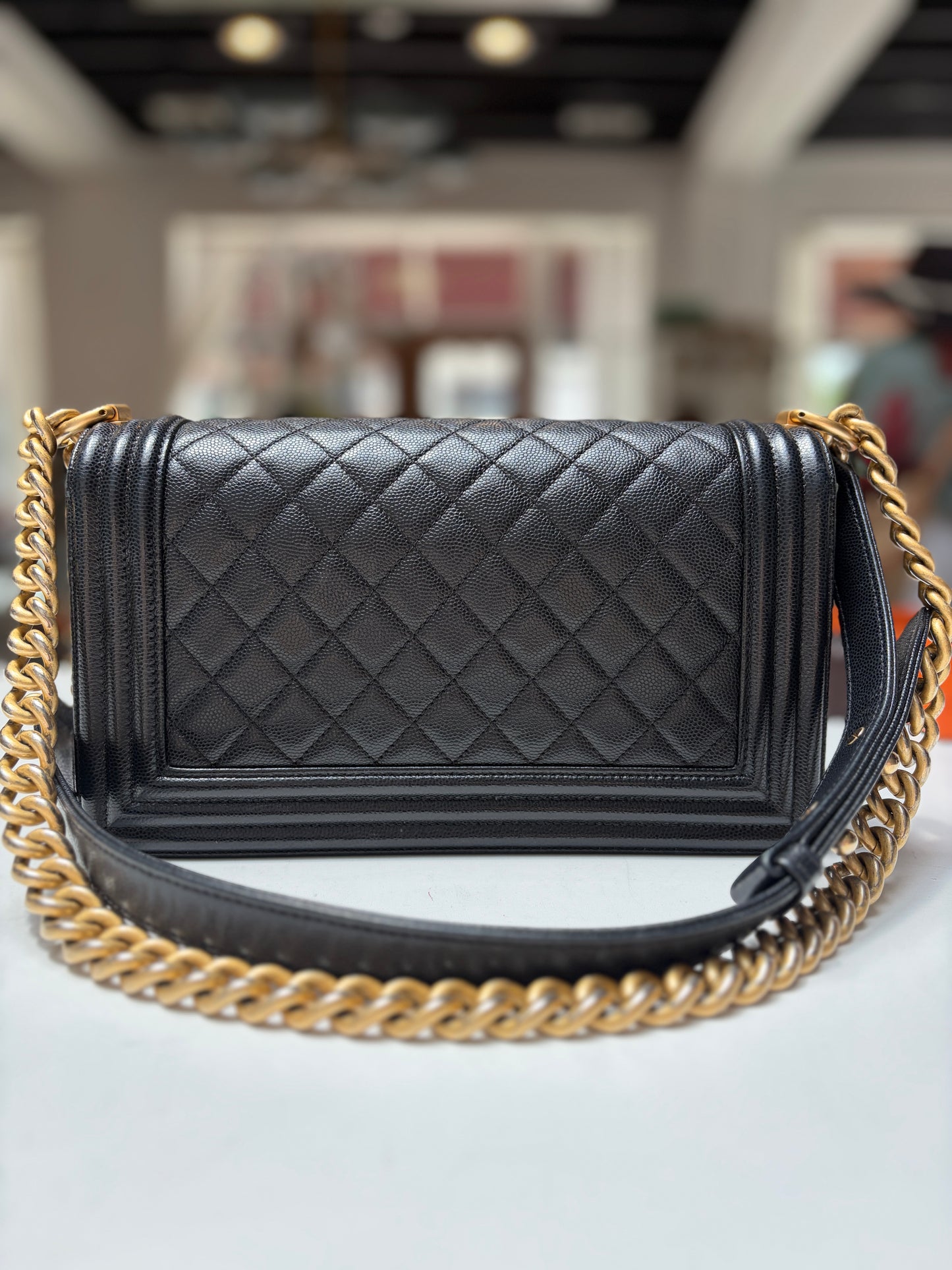 Chanel Boy Bag Medium Black Caviar Gold Hardware