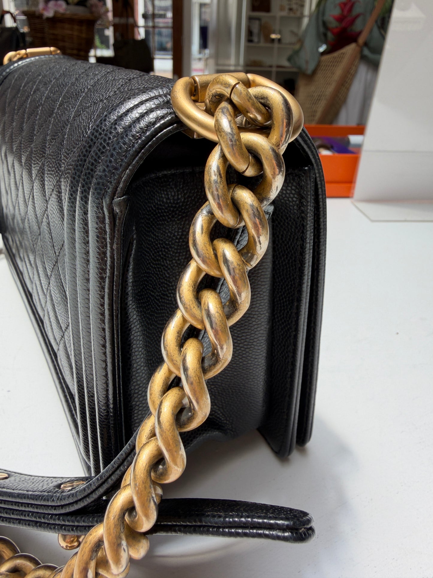 Chanel Boy Bag Medium Black Caviar Gold Hardware