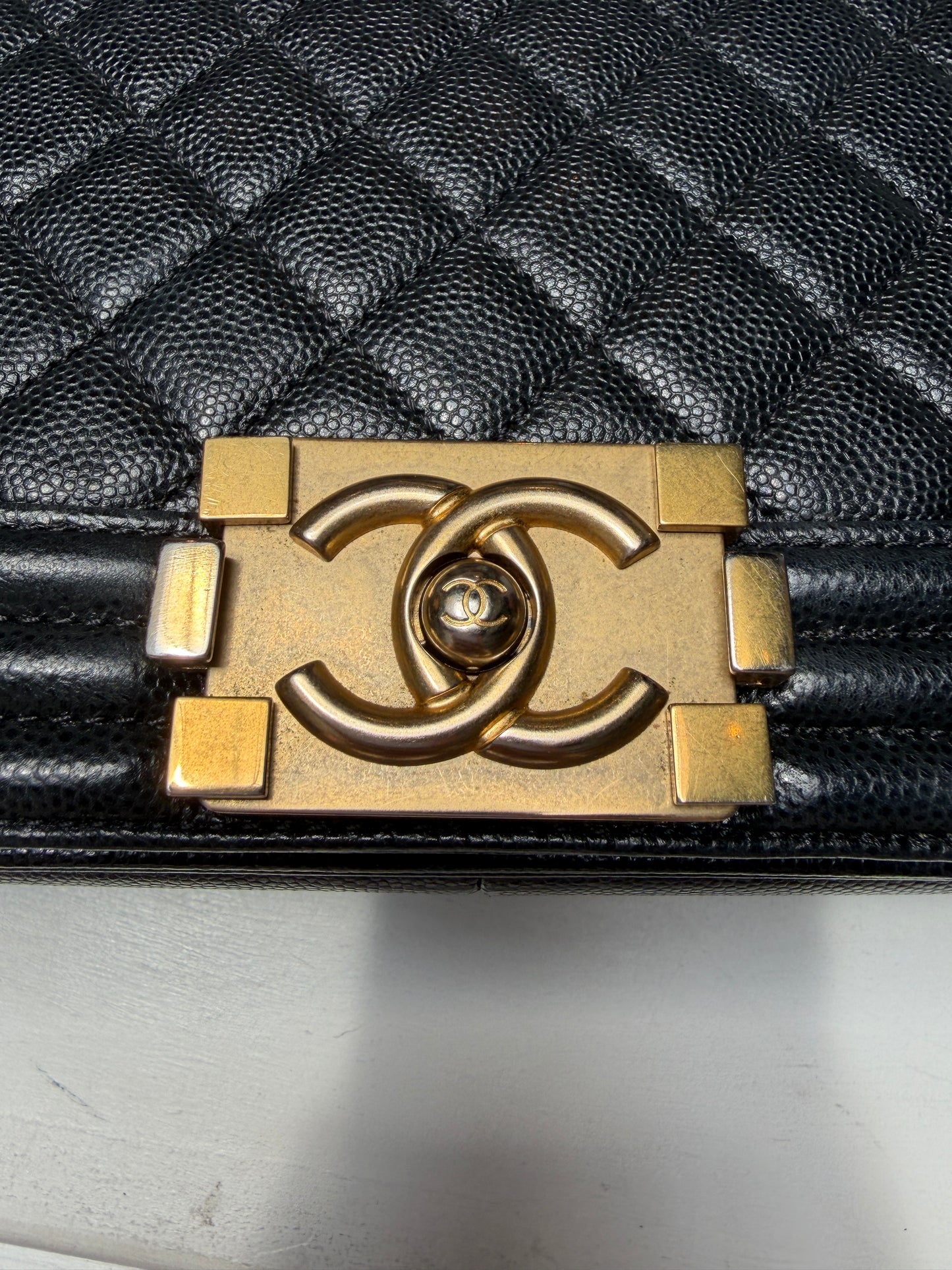 Chanel Boy Bag Medium Black Caviar Gold Hardware
