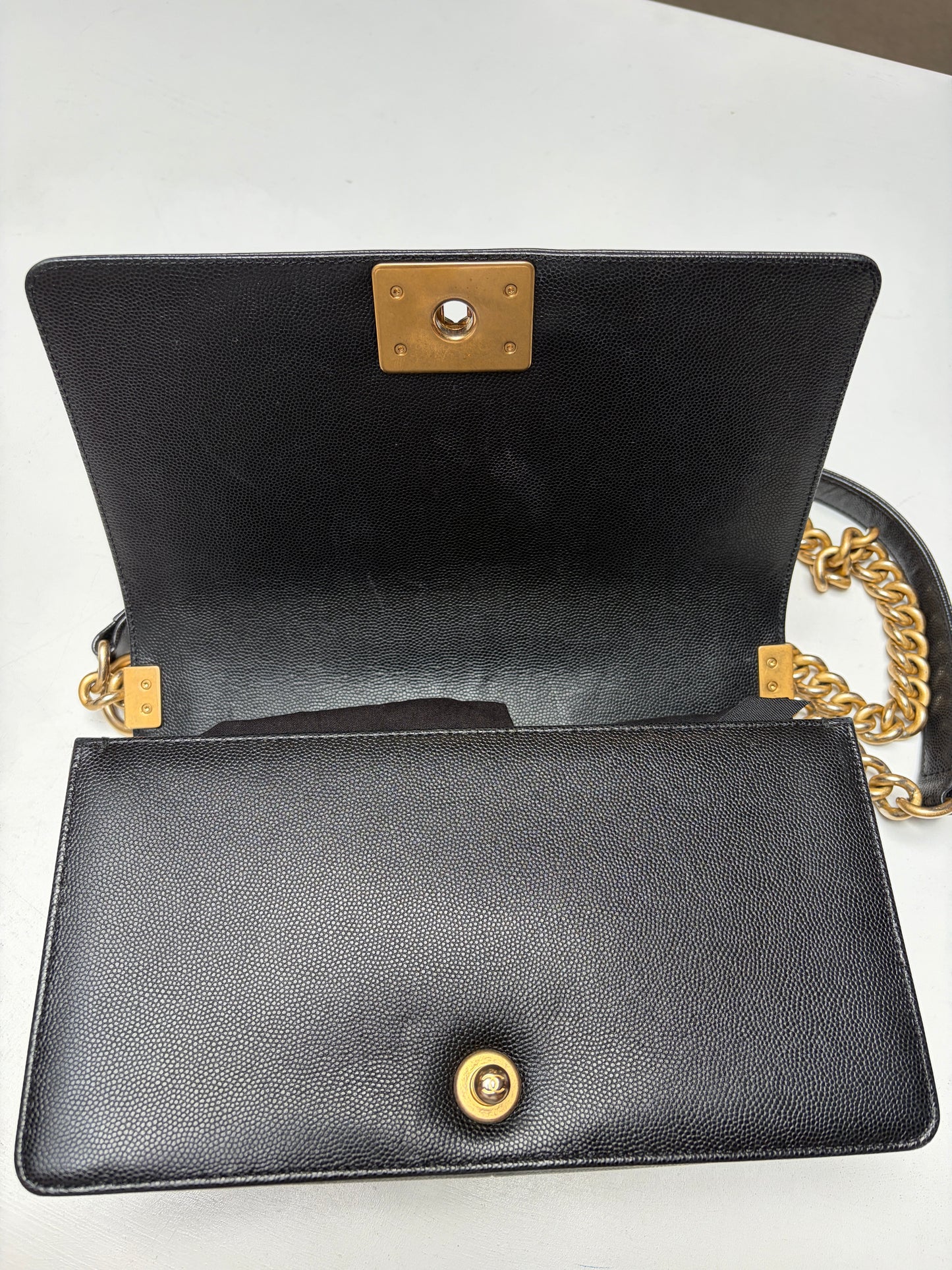 Chanel Boy Bag Medium Black Caviar Gold Hardware