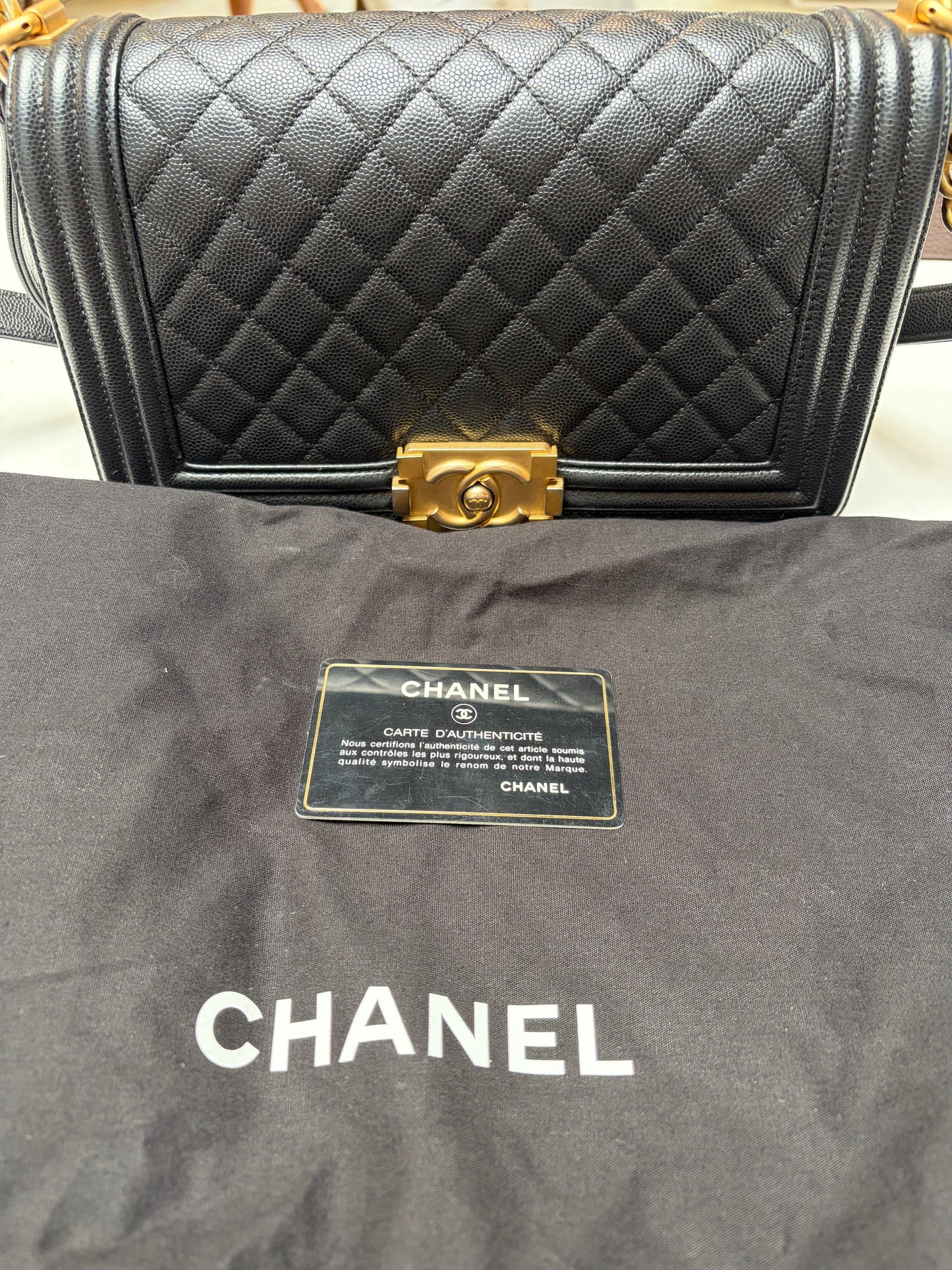 Chanel Boy Bag Medium Black Caviar Gold Hardware
