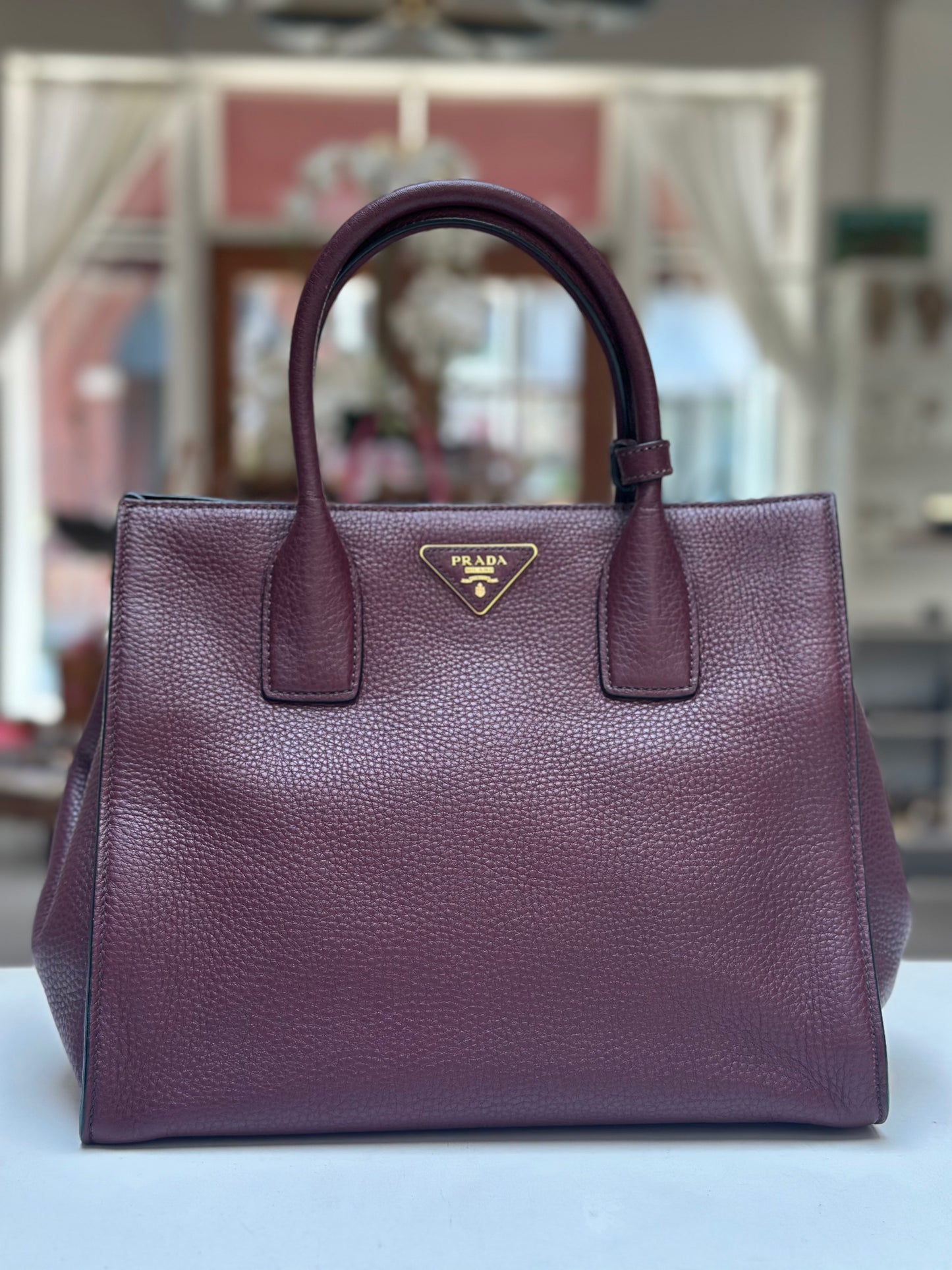 Prada Vitello Daino Tote, Burgundy