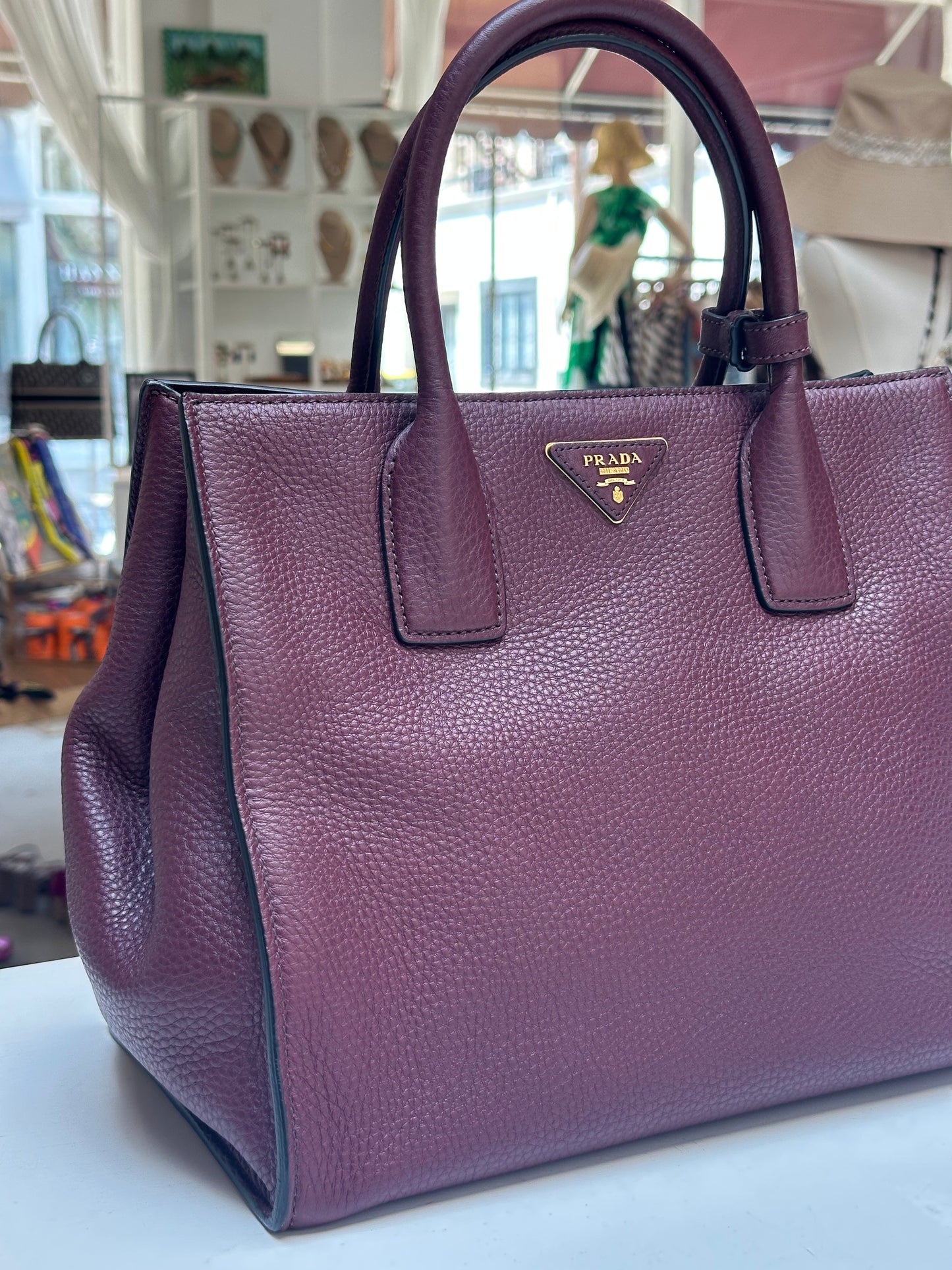 Prada Vitello Daino Tote, Burgundy