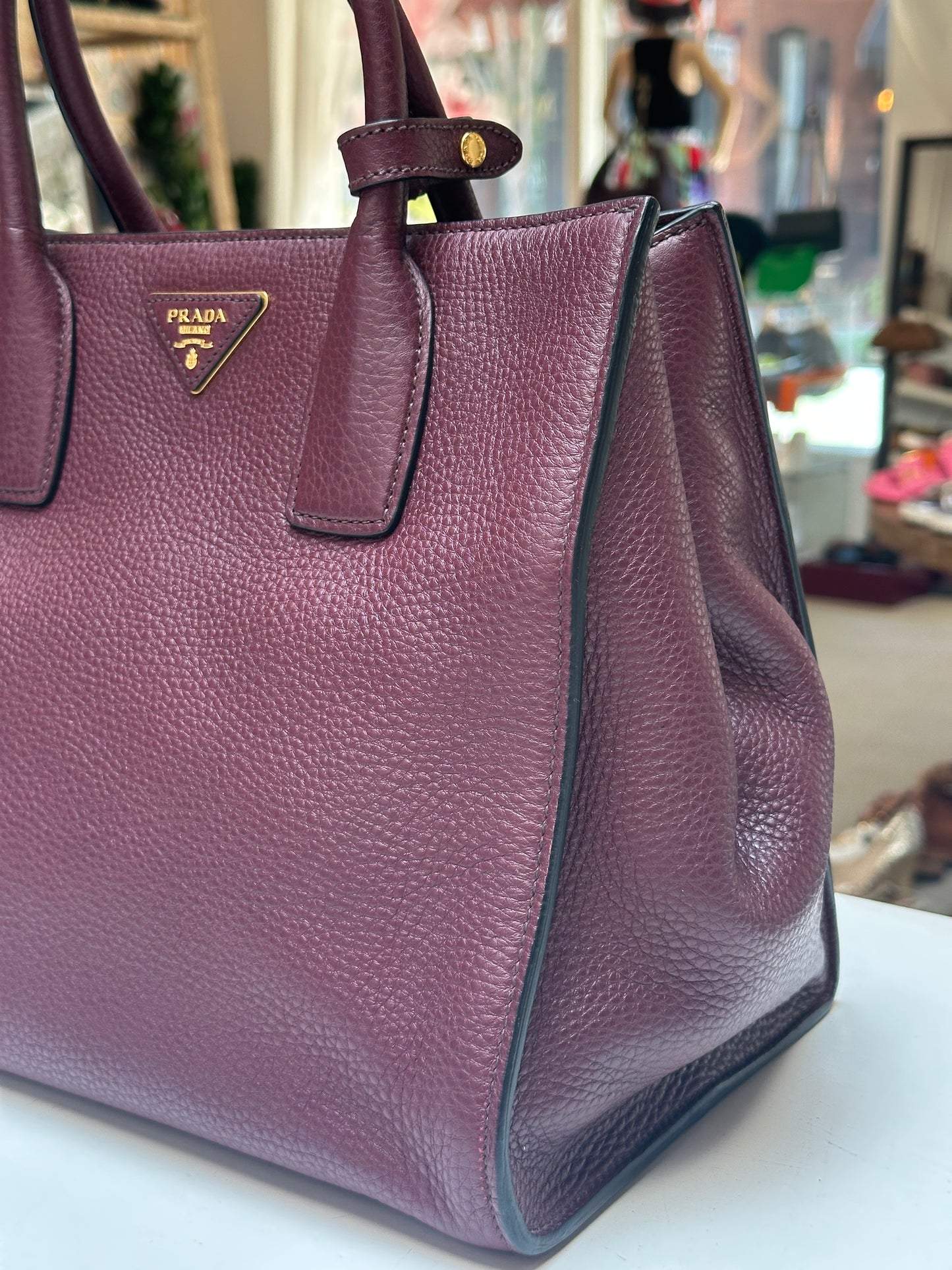 Prada Vitello Daino Tote, Burgundy