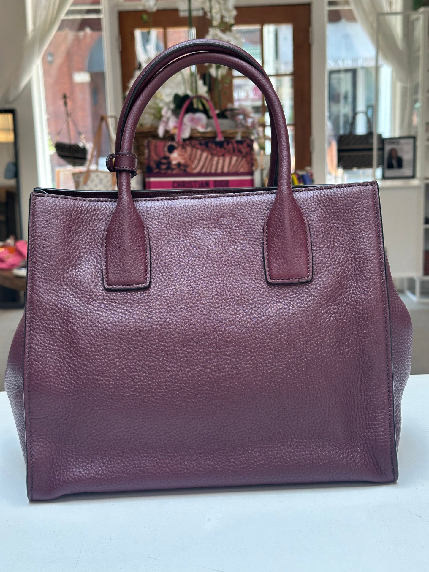 Prada Vitello Daino Tote, Burgundy