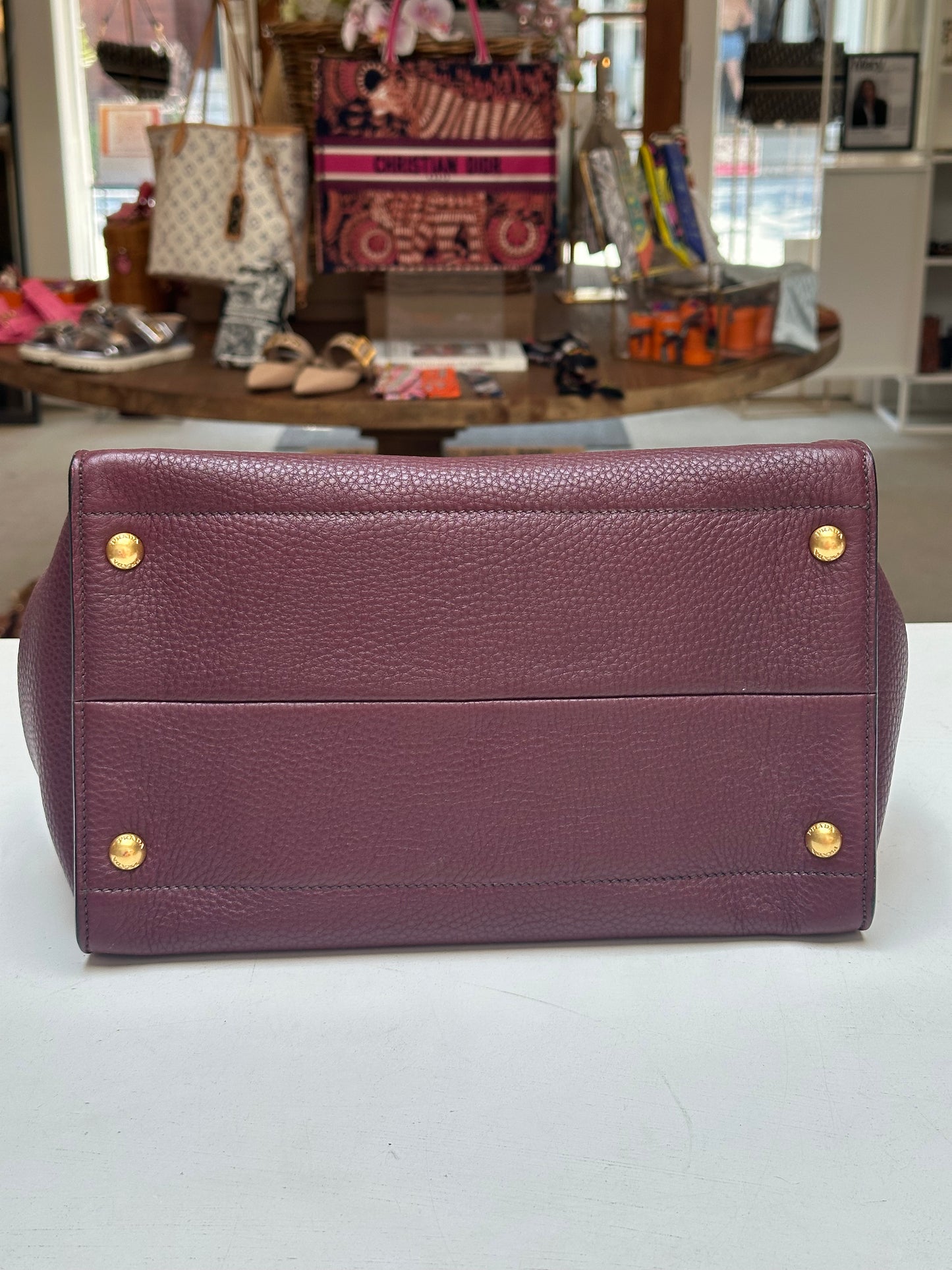 Prada Vitello Daino Tote, Burgundy