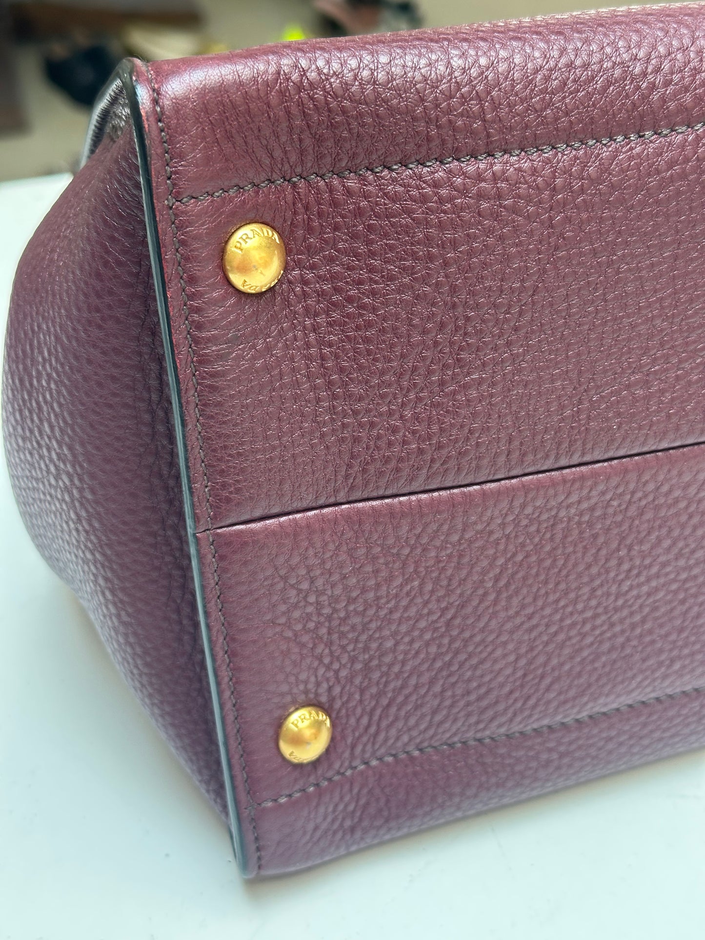 Prada Vitello Daino Tote, Burgundy