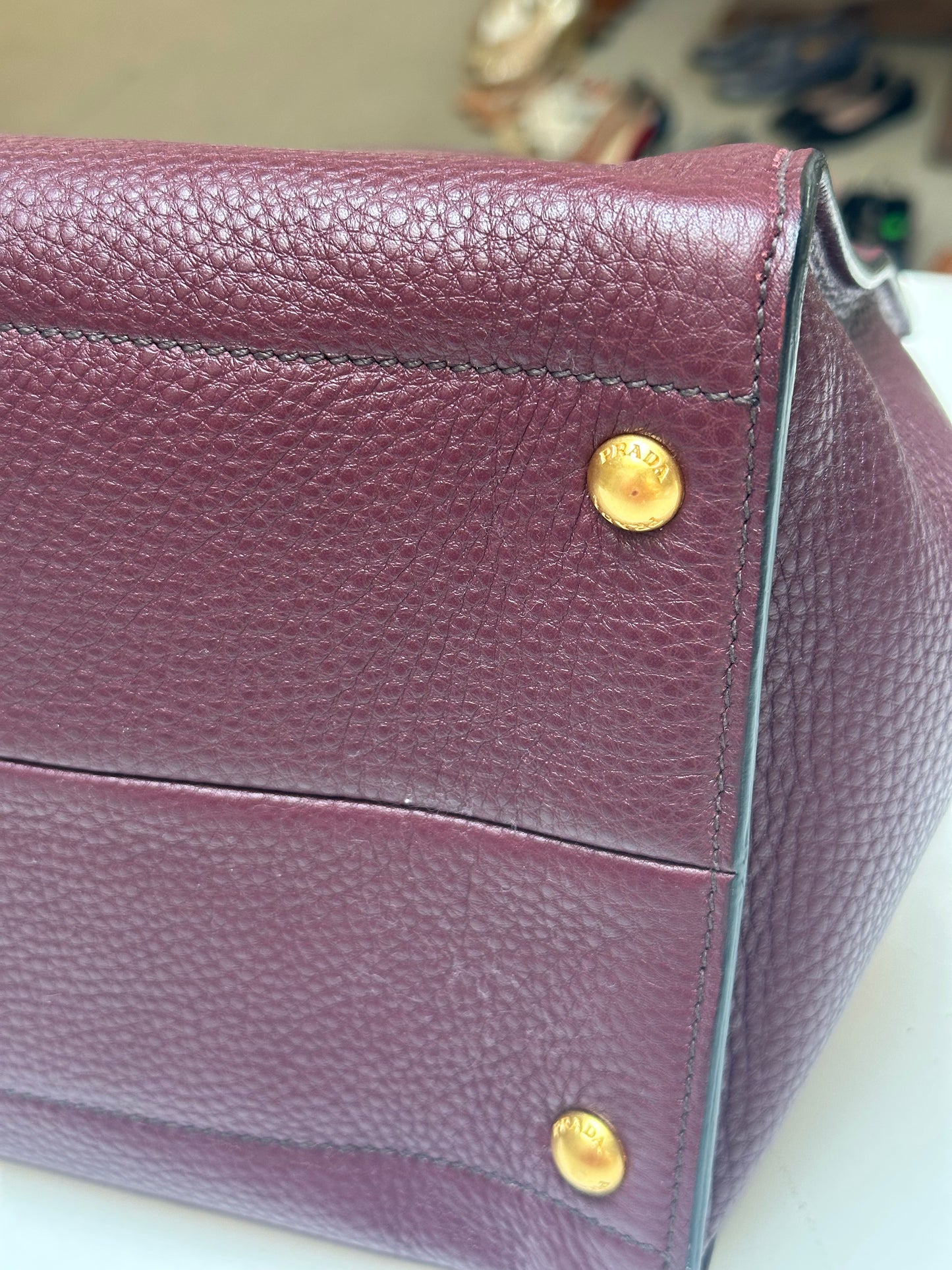 Prada Vitello Daino Tote, Burgundy