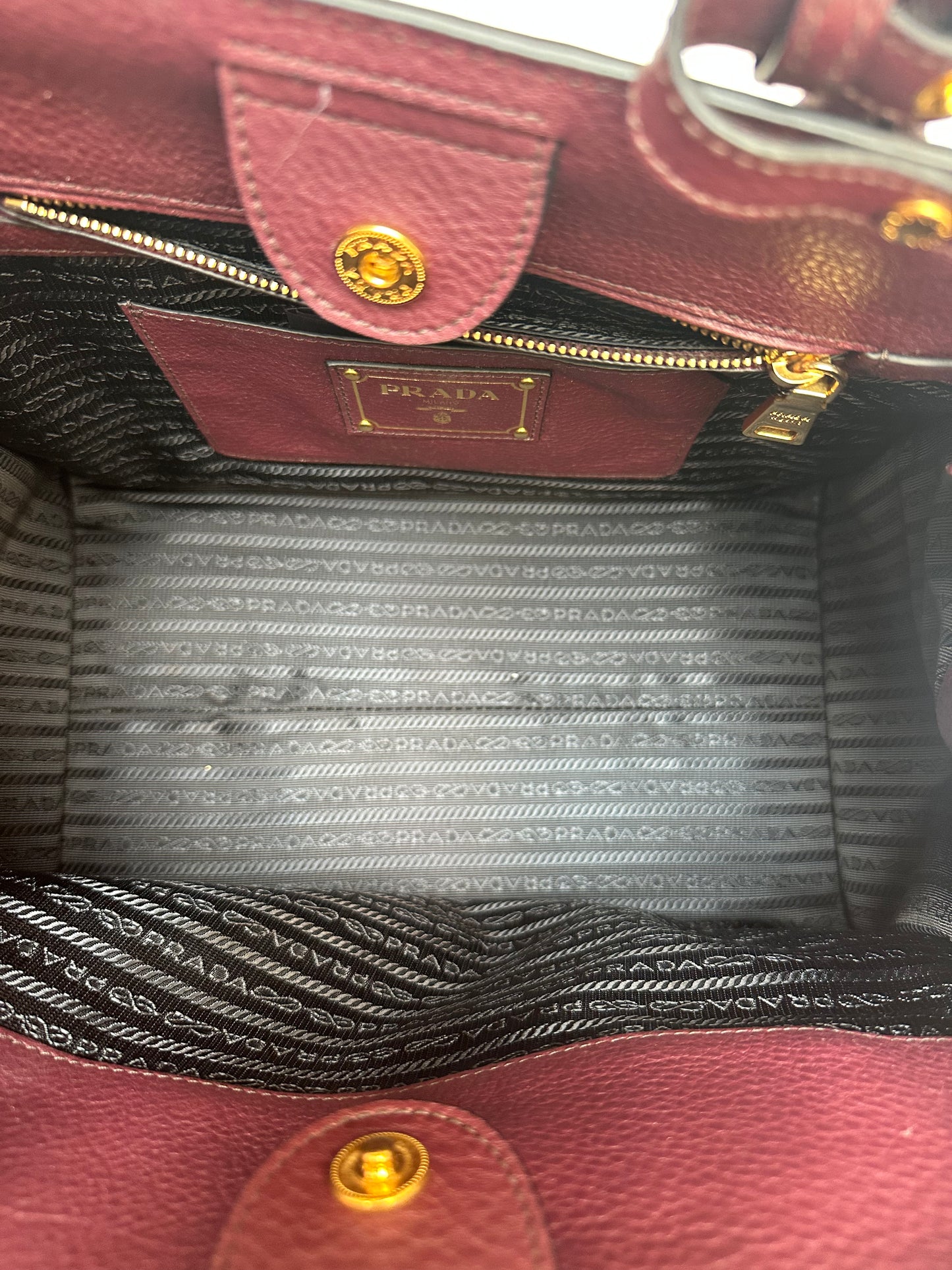 Prada Vitello Daino Tote, Burgundy