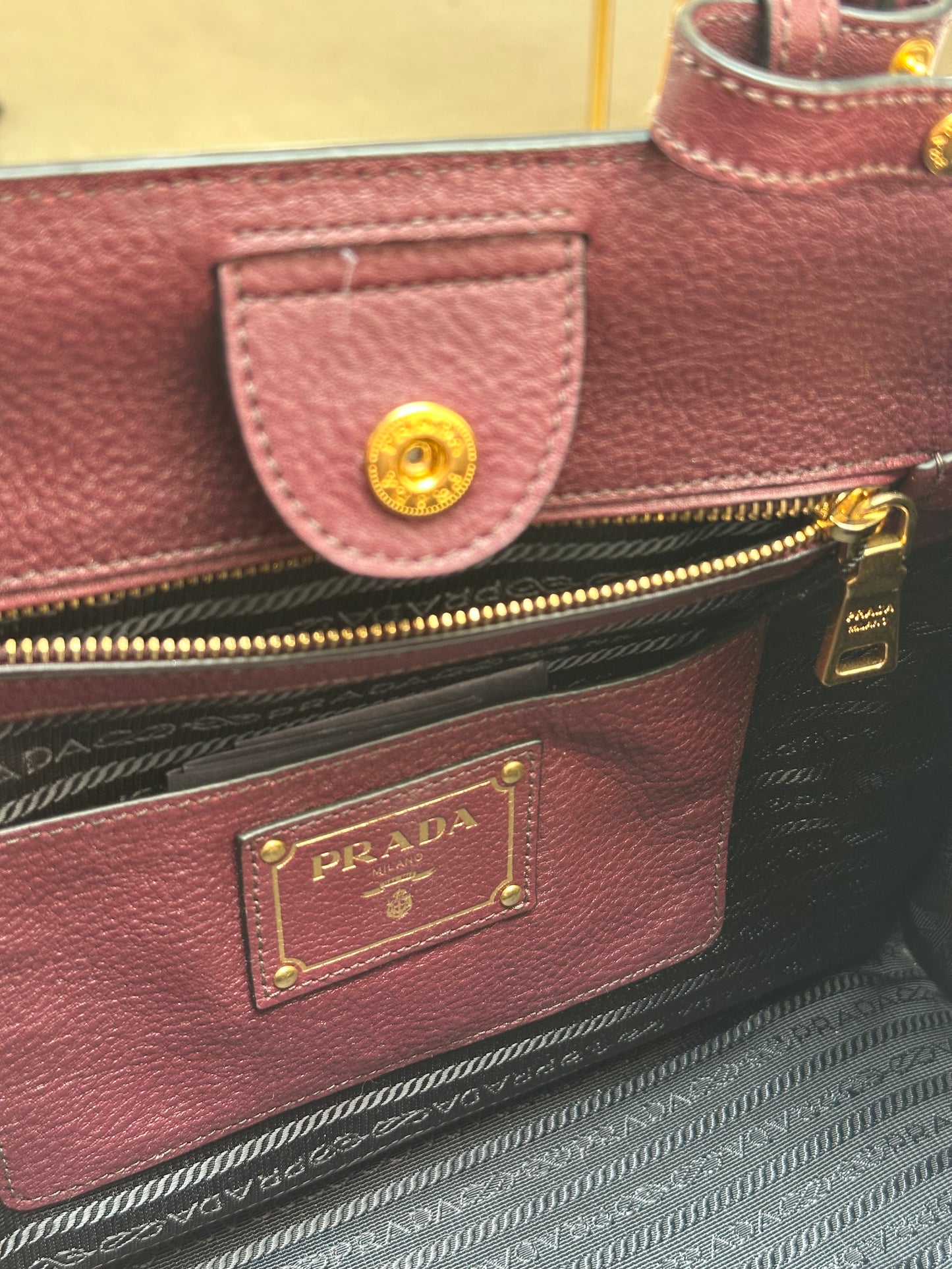 Prada Vitello Daino Tote, Burgundy