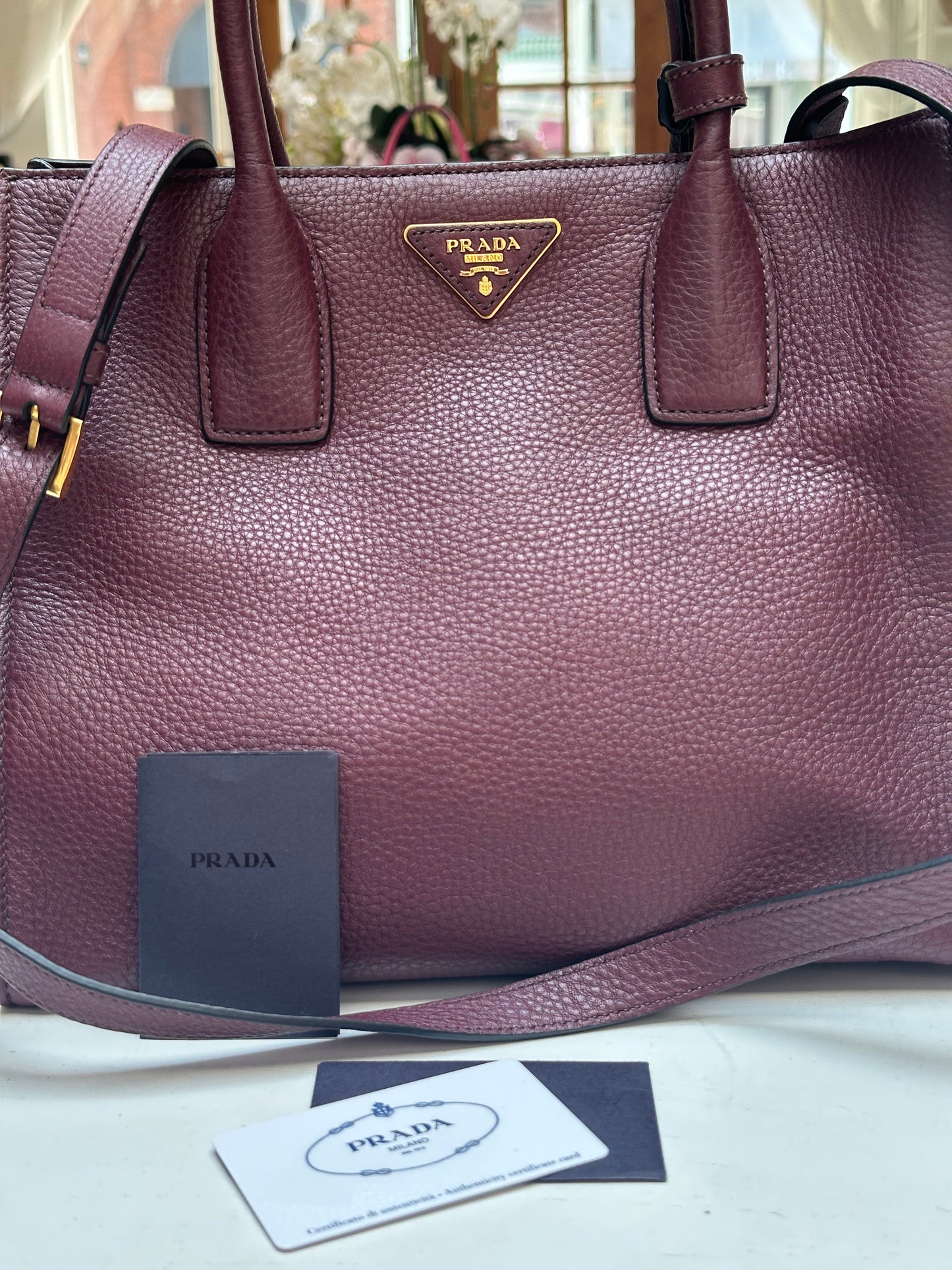 Prada Vitello Daino Tote, Burgundy